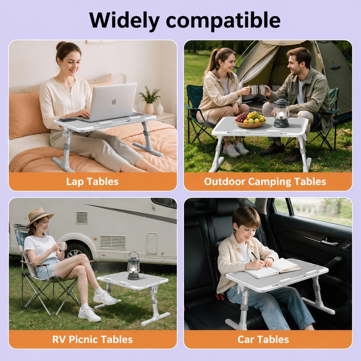 Large Car Seat Tray Table, 22.5"×12.6" Foldable Travel Table in Car, Height Adjustable Lap Bed Desk for Laptop, Rear Seat Eating Writing Tray with Slot, Car Travel Essentials for Long Trips, Grey