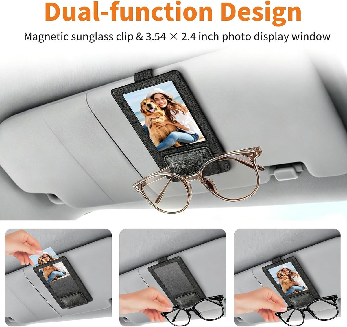 2-In-1 Magnetic Visor Clip Leather Sunglasses Id Holder Car Truck Accessory