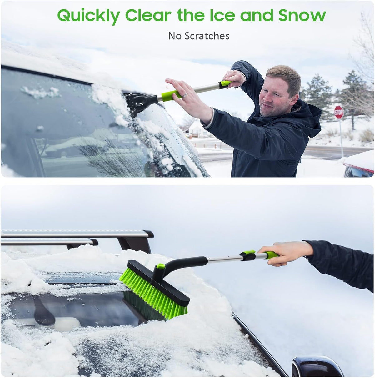 YeewayVeh 39in Car Snow Brush Ice Scraper 360° Rotating, Extendable, Green