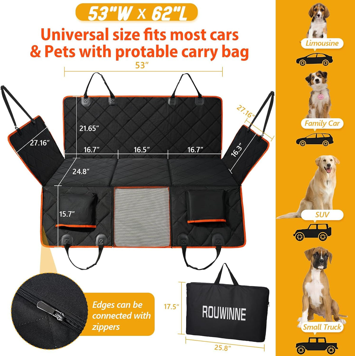 Hard Bottom Dog Car Seat Cover for Back Seat, Backseat Extender