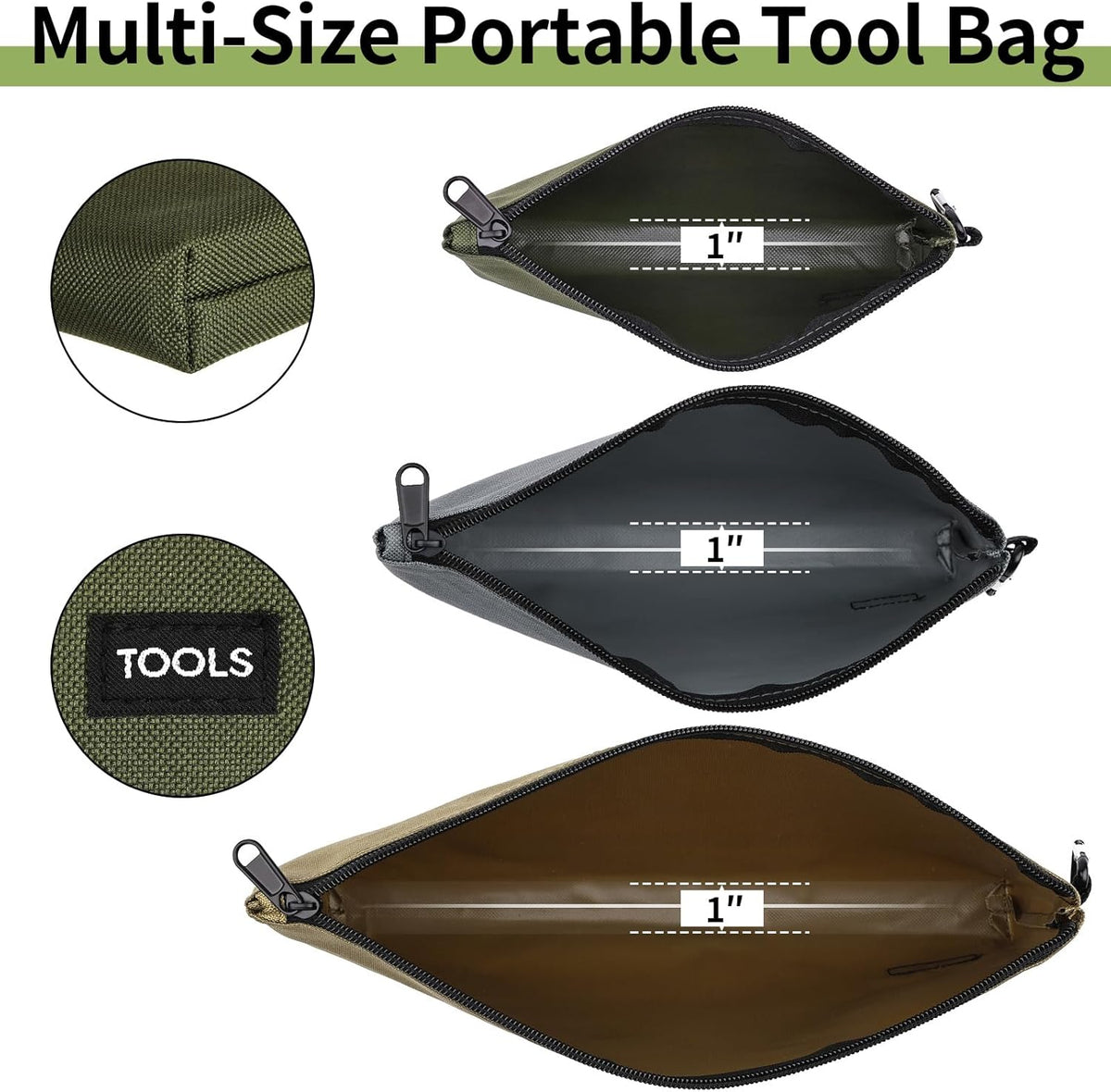 6 Pack Tool Bag Zipper Pouch, Premium Tool Pouch, Utility Storage Organizer