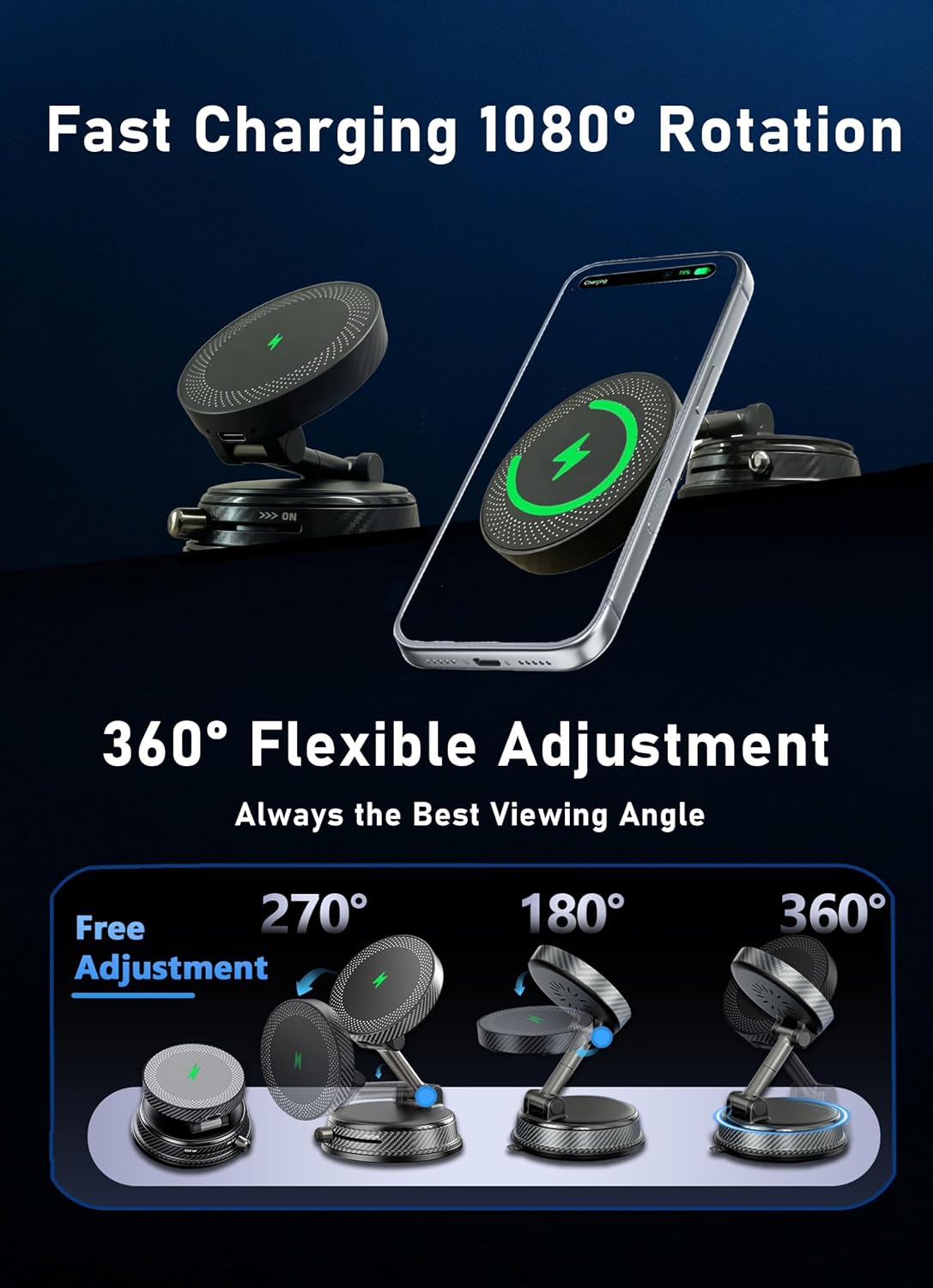 15W Wireless Fast Charger Car Phone Mount Holder with Vacuum
