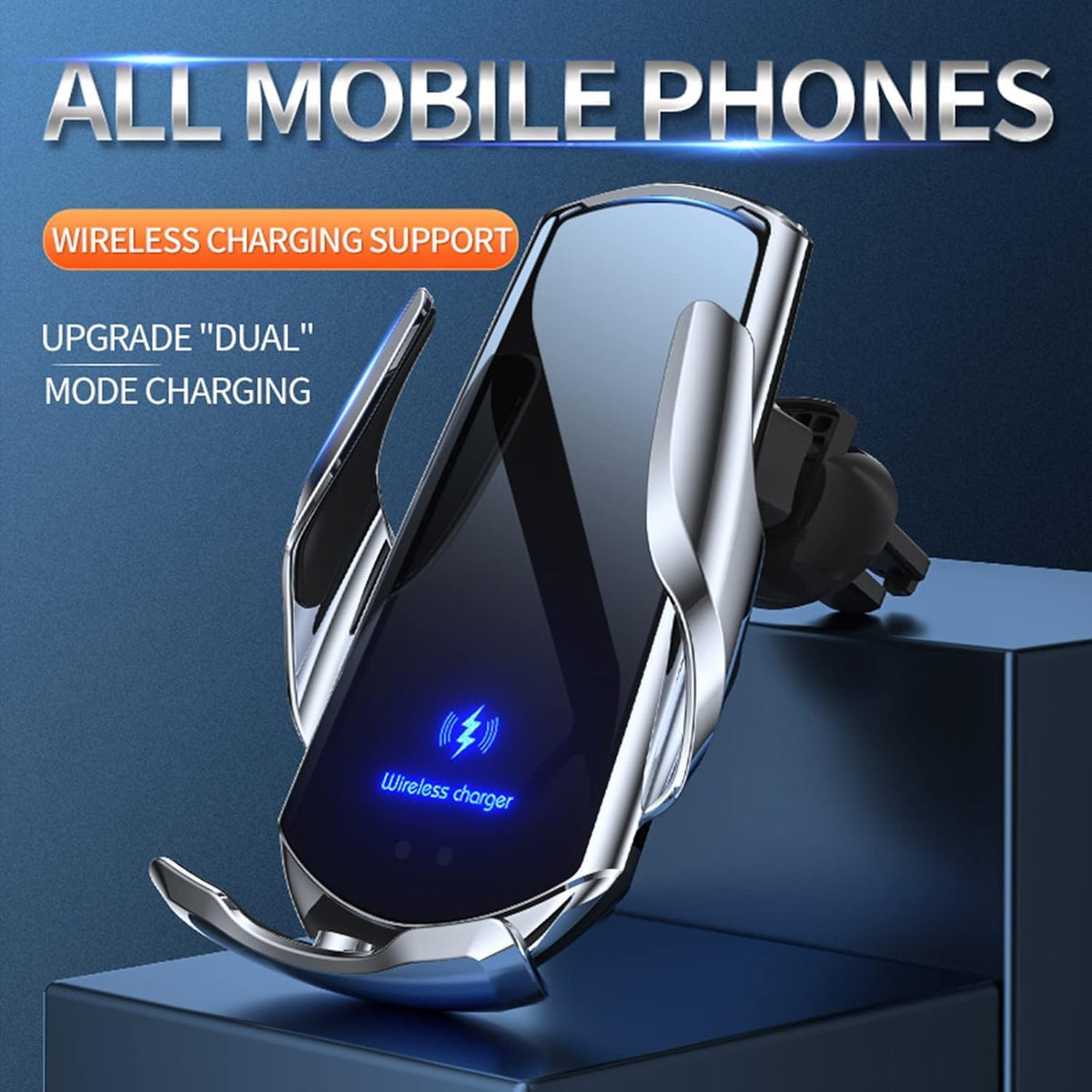 Wireless Car Charger Automotive Electric Induction 15W Wireless Charger Car Vent Mount Bracket Fast Charging Auto-Clamping Car Phone Holder Mount Air Vent Phone Holder Silver…
