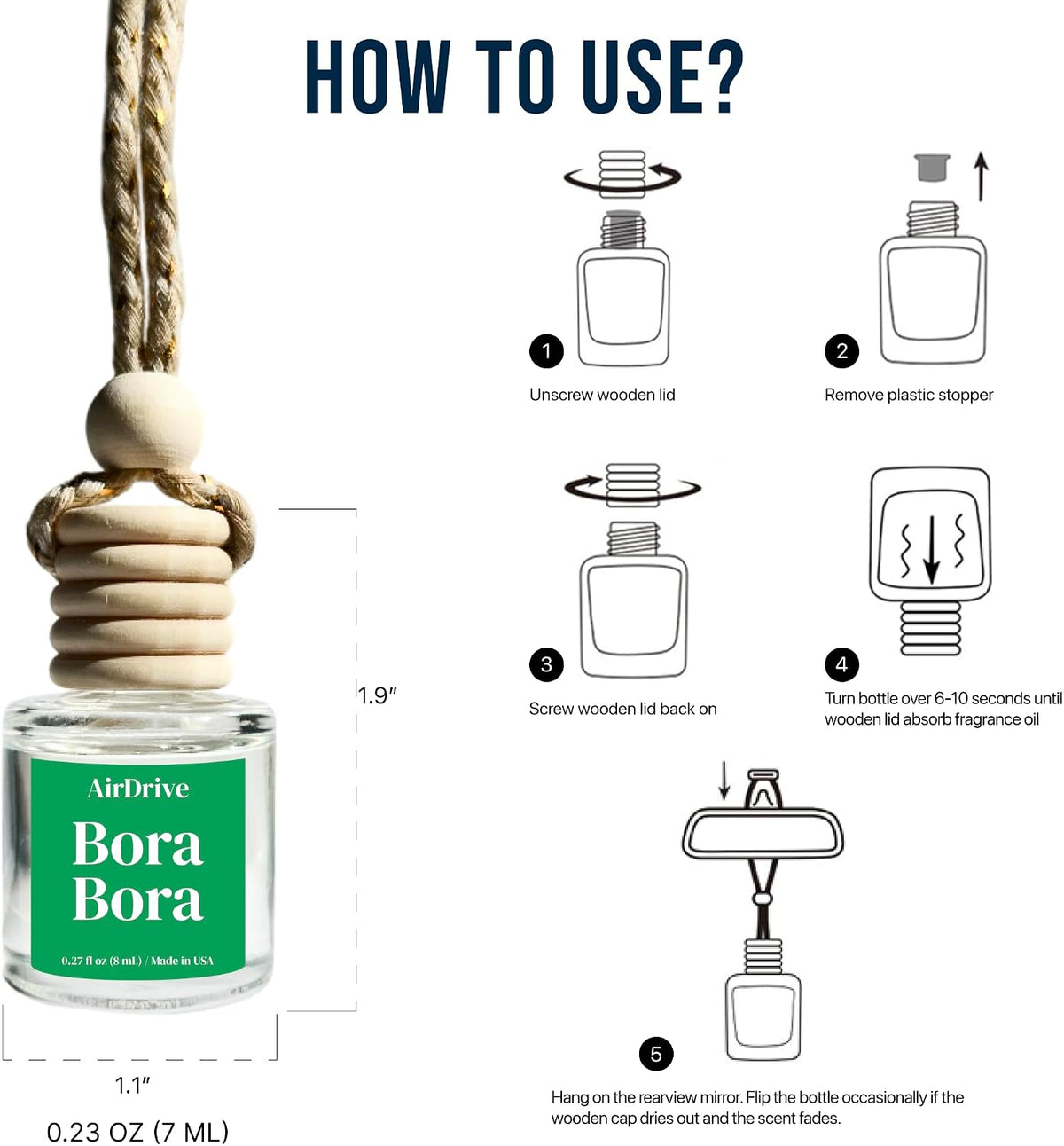 Car Air Freshener Tropical Bora-Bora 2 Pack Coconut Hanging Air Freshener Diffuser, Cute Car Accessories Air Freshner for Women & Men Gift Non-Toxic Car Scent Long Lasting Oil Diffuser Made in USA