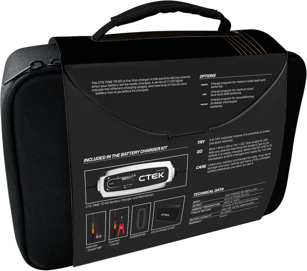 CTEK (40-255) CT5 Time to Go-12 Volt Battery Charger and Maintainer with Accessories (Charging Kit)