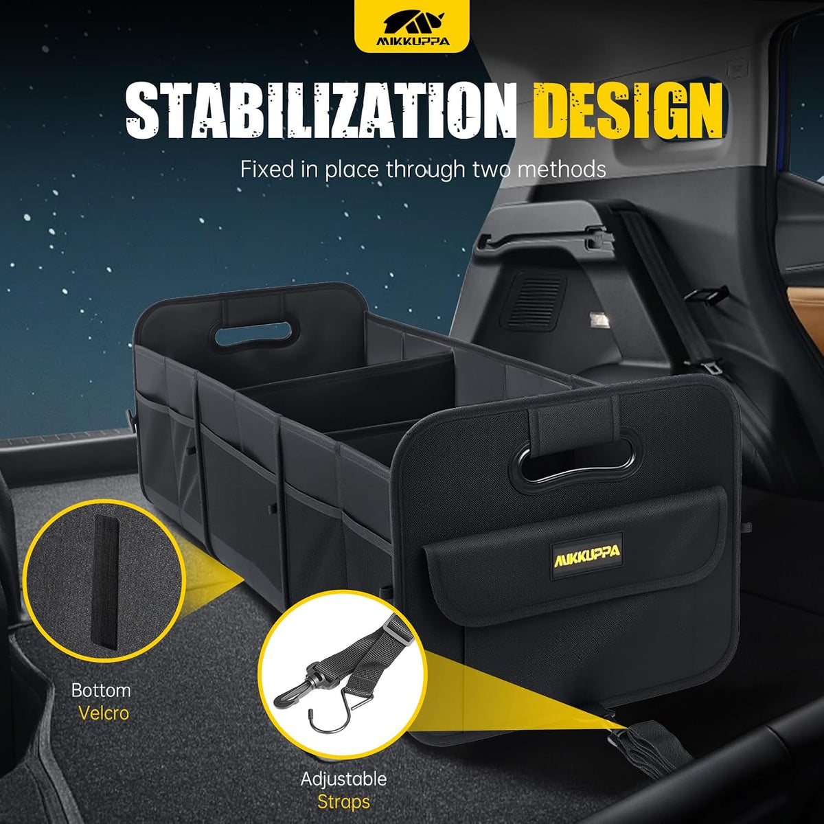 MIKKUPPA Car Trunk Organizer - 105L Collapsible SUV Trunk Organizer, Black