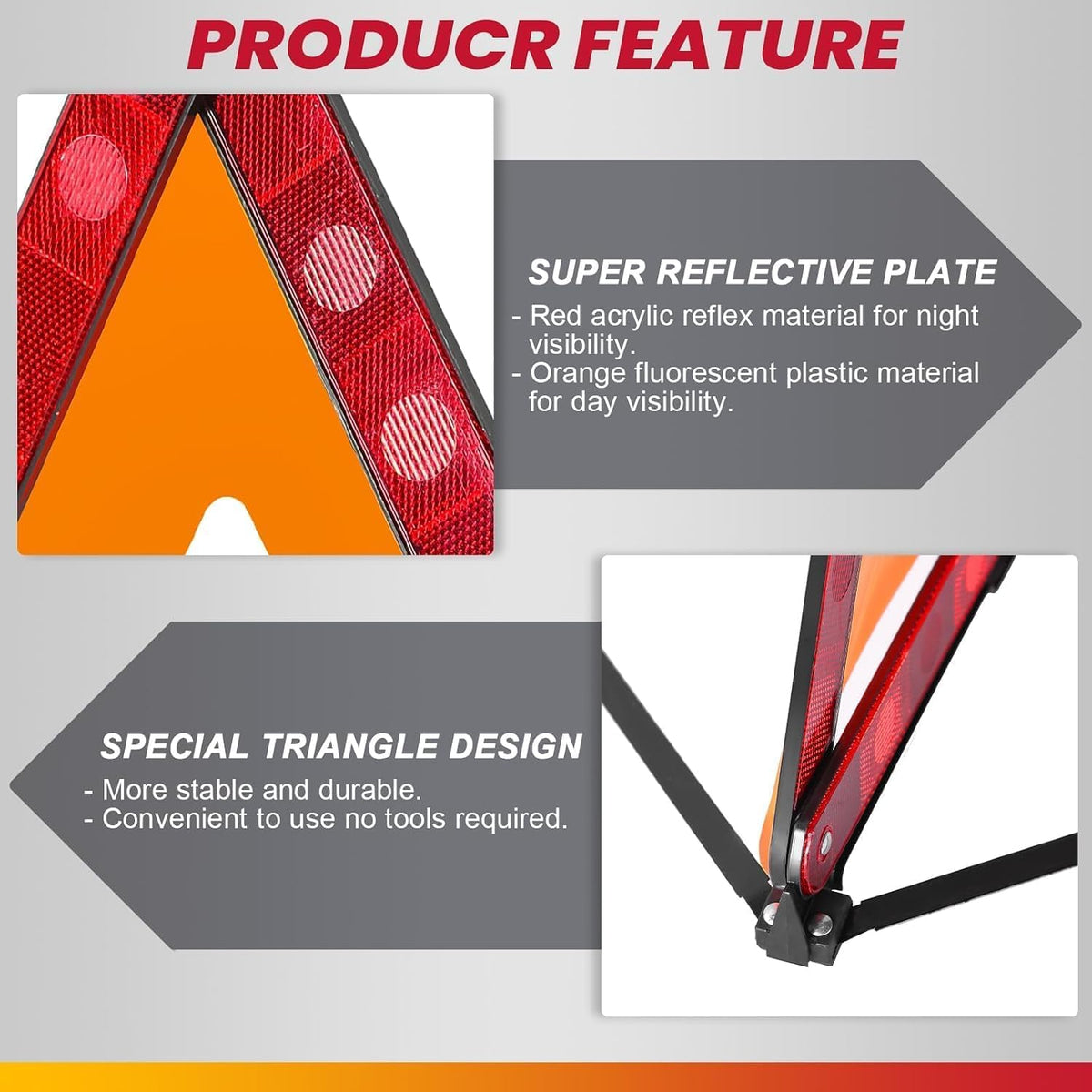 Warning Triangle for 2019-2025Dodge RAM 1500, Emergency Reflective Triangles Roadside Hazard Safety Triangle Reflector Box Stand