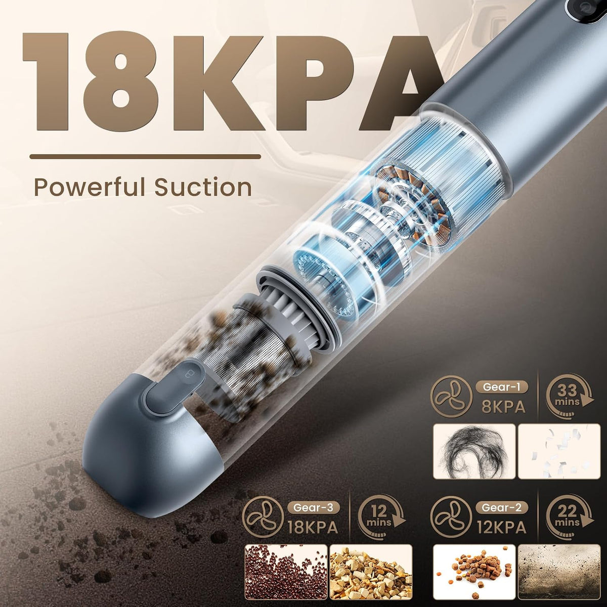 Car Vacuum Handheld Cordless Portable 18000PA Powerful Suction Vacuum Cleaner with LED Light and Air Duster 2 in 1, Brushless Motor Mini Vac for Car, Home, Office