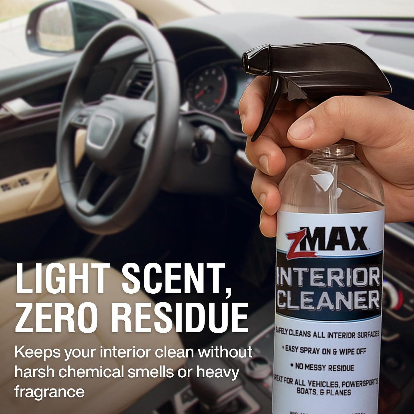 zMAX Interior Cleaner, 24oz - All Purpose Car Interior Cleaner Spray with Light Scent - Safe to Use on Dashboard, Console, Cup Holders, Steering Wheel, Door Panels, and Leather, Vinyl, or Fabric Seats