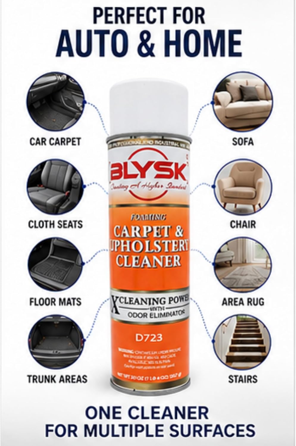 Carpet & Upholstery Cleaner, 20 oz, Foaming Formula | Odor Control, Stain Lift, Deep Clean, Fabric Care, Floor Mats, Interior Use, Furniture Care, Fast Action, Dirt Removal