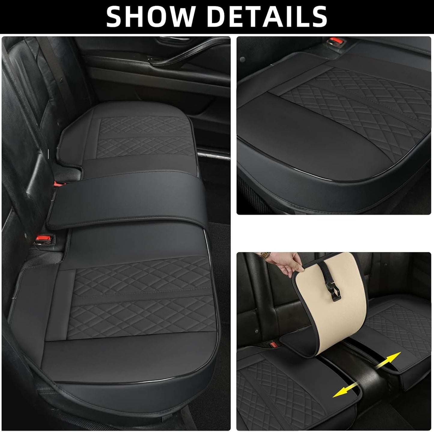 SanQing PU Leather Car Back Seat Covers - Universal Protector for Seat Bottoms - Works with 90% Vehicles (Sedan SUV Truck Mini Van) - Anti-Slip (Black Rear)