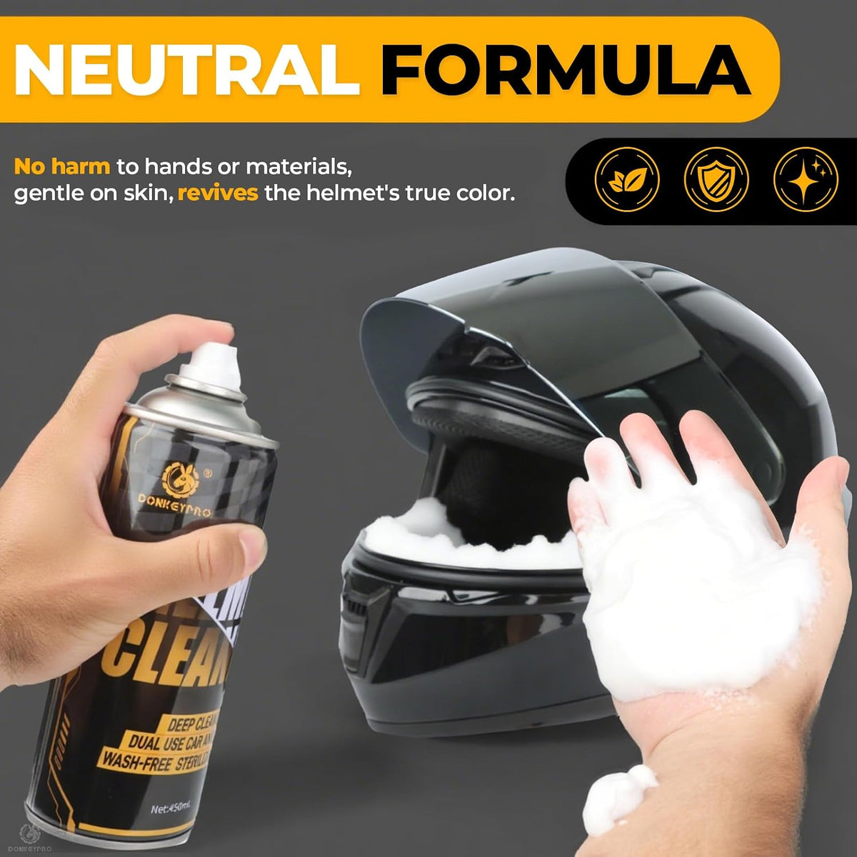 DONKEYPRO Car Interior Foam Cleaner 450ML | New Powerful Multi-Purpose, For Seats, Leather, Helmet Care, Fabric, Upholstery & Carpet, Deep Cleaning Magic Foam