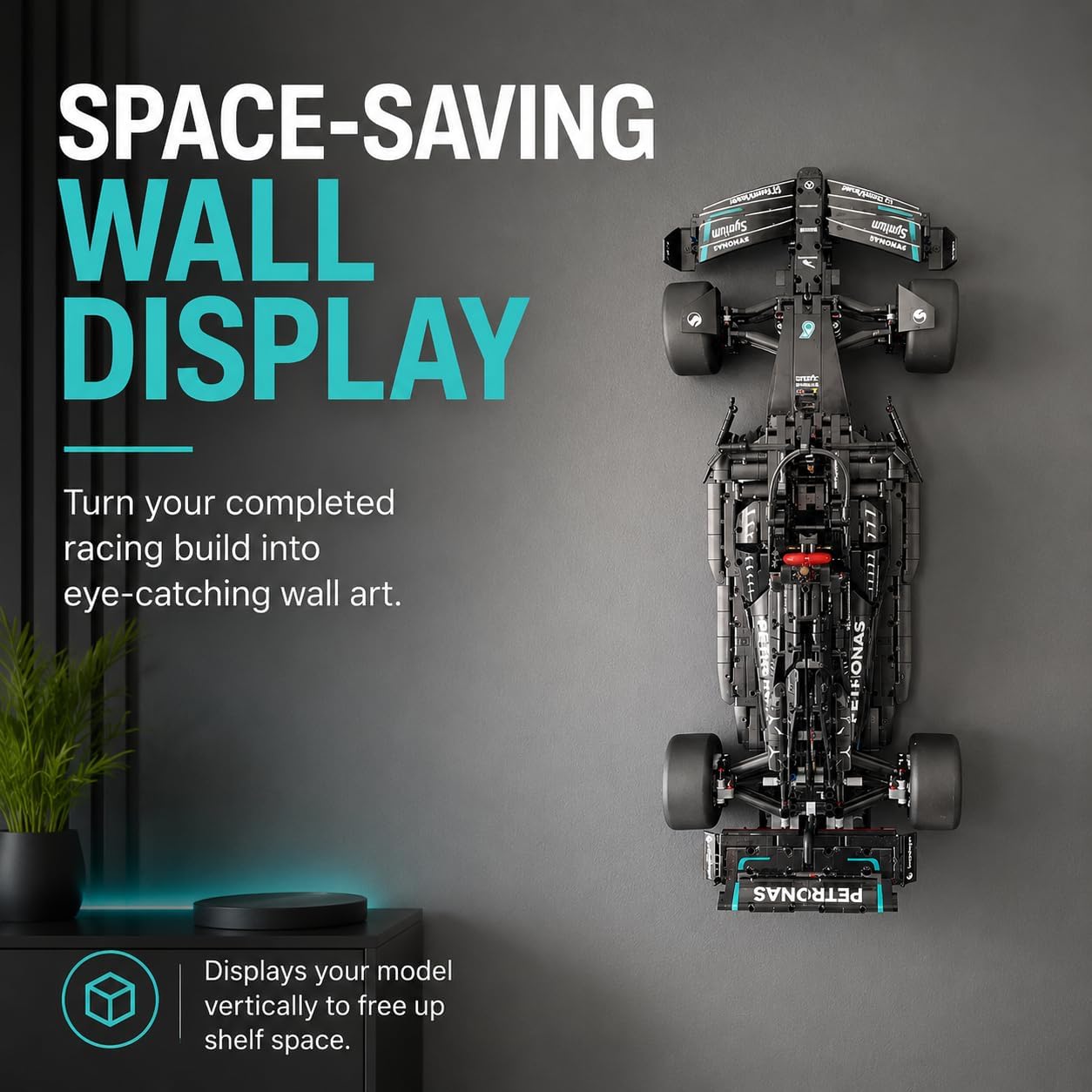 SplashNColor Vertical Wall Mount for Lego Technic F1 Car Set 42171 – Display Your Racing Build | Space-Saving Showcase Stand | Secure Screw-in Installation | Show-Off Trophy Style