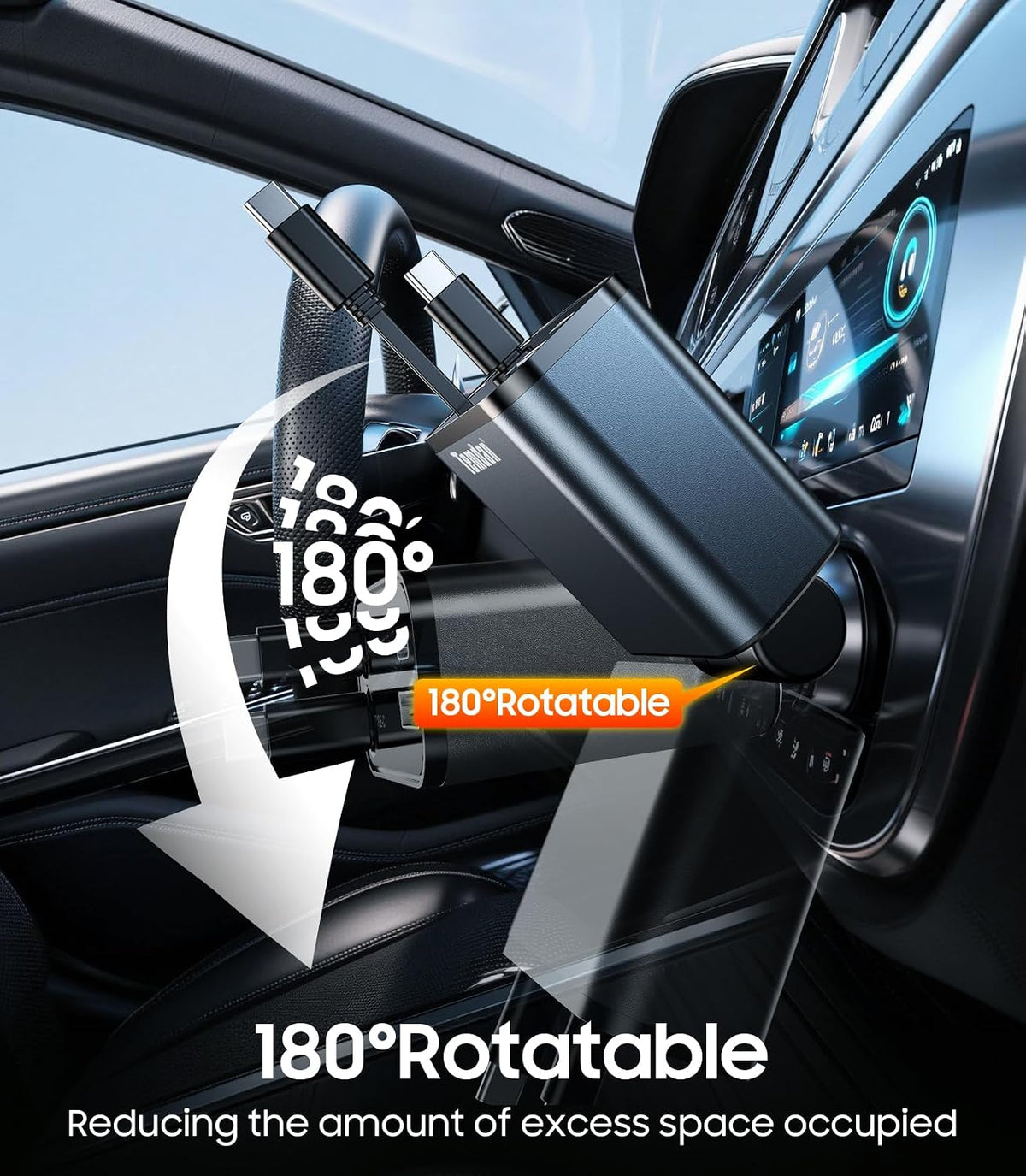 Temdan Retractable Car Charger,75W Fast Charger USB C Car Truck Accessories