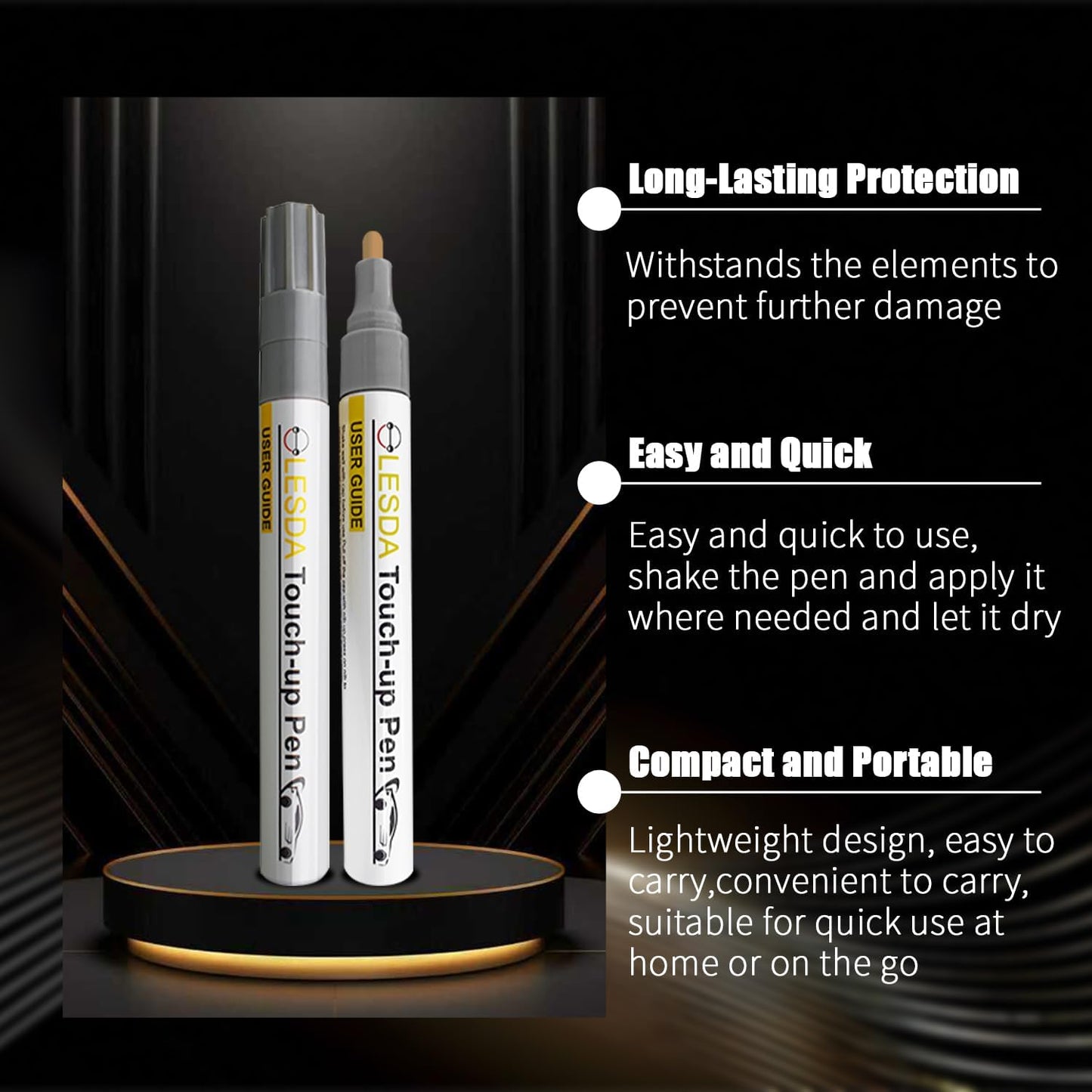 Universal Car Touch Up Paint Pen - 2 Pack Car Scratch Remover Pen for Most Automotive Paints - Fast & Easy Chip Car Scratch Remover for Cars, Trucks, SUVs (Gloss Black)