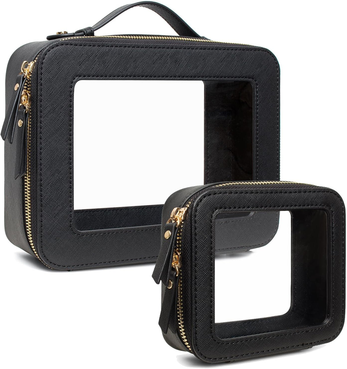 Clear Makeup Bag Set-Travel Toiletry Organizer for Women(Mini+Large Black)