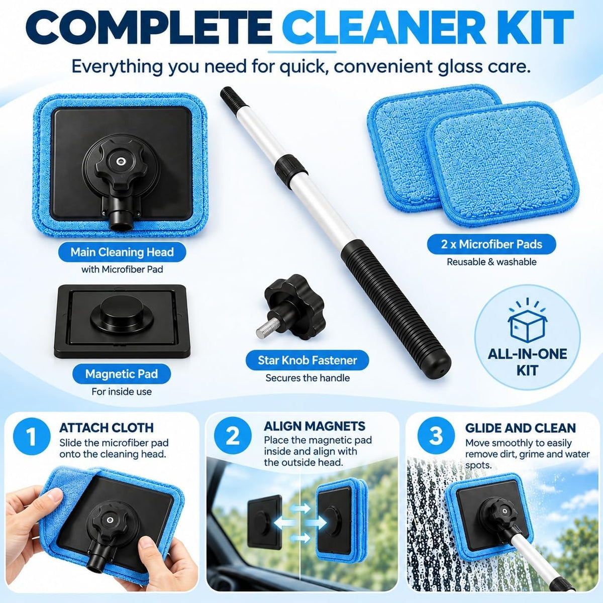 Dual Magnetic CarWindshield Cleaner, Dual Side Car Glass Cleaner，Black 1pc