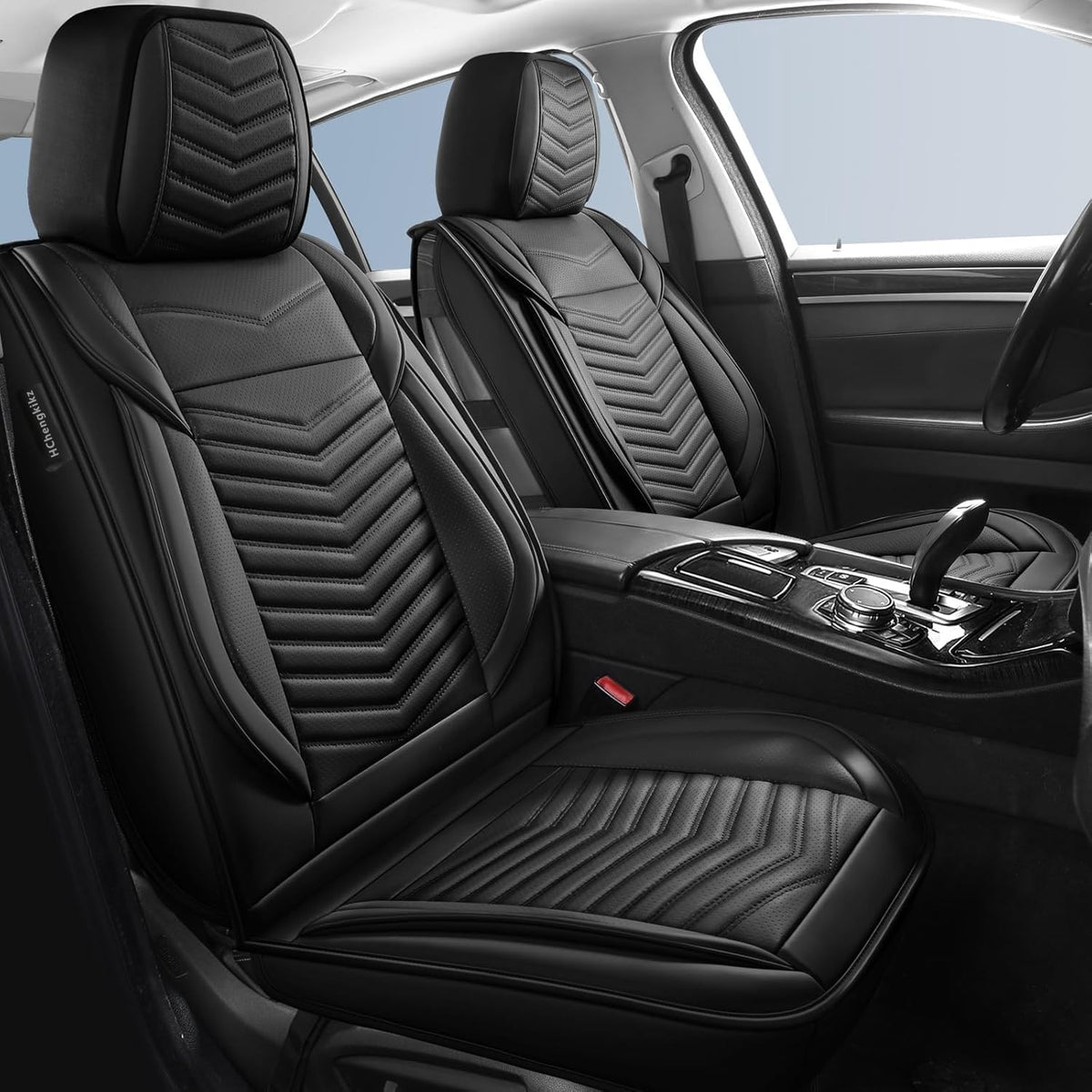 HChengkikz Nappa Leather Car Seat Covers Full Set, Black Car seat Protector 5 Seats, Waterproof Car Seat Cushion, Universal Automotive Seat Covers Fit for SUV Truck Pick-up Sedan, Front and Rear