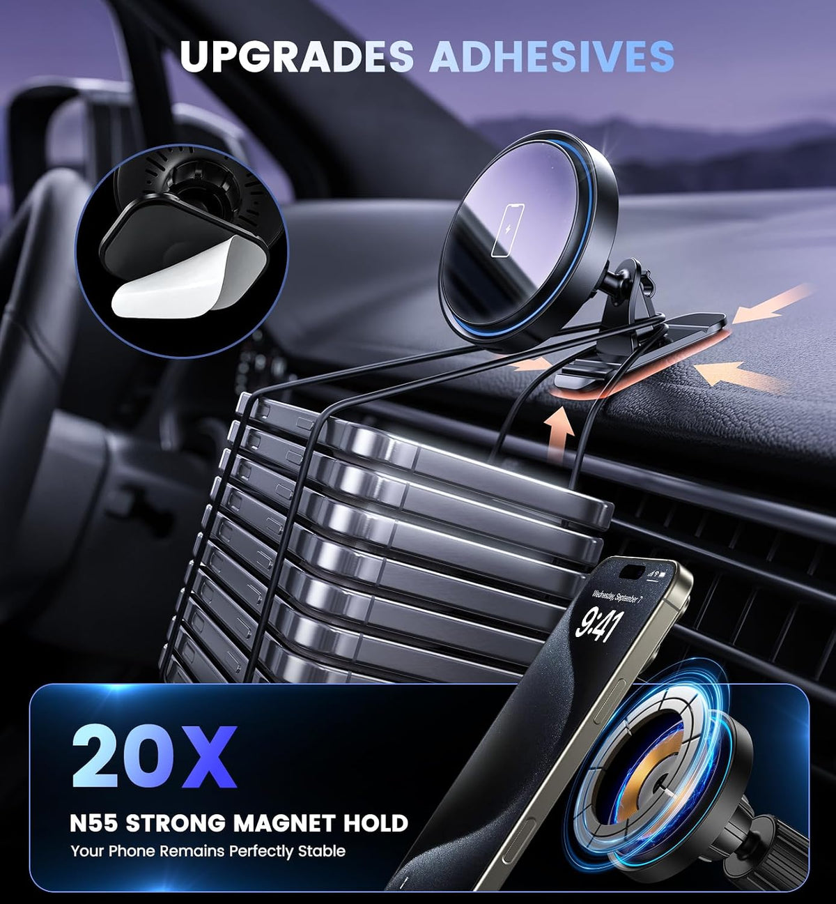 3 in 1 Magnetic Car Charger Mount 15W for iPhone 18-12 Pro Max