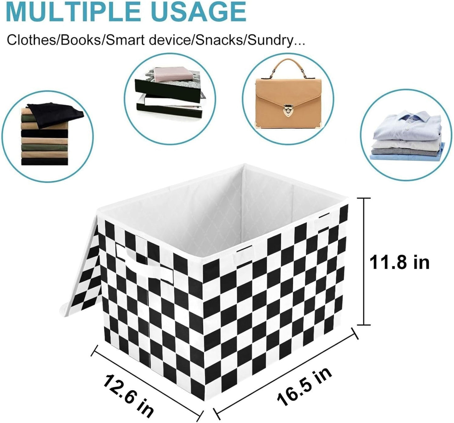 CaTaKu Large Fabric Storage Bins With Lids,Checkered Racing Flag Storage Boxes With Handles for Organizing Clothes, Collapsible Decorative Storage Cube Bins Baskets for Shelves