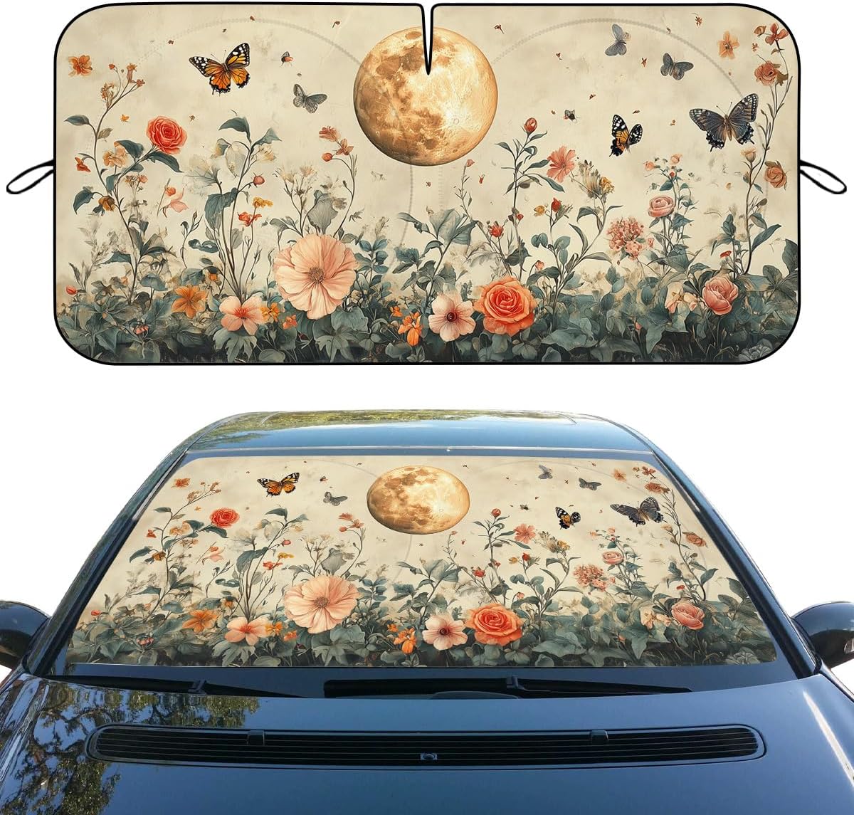 Funny Zombie Car Windshield Sun Shield, 59"L x 31.5"W, Universal Fit, Polyester, UV Protection, Easy Installation