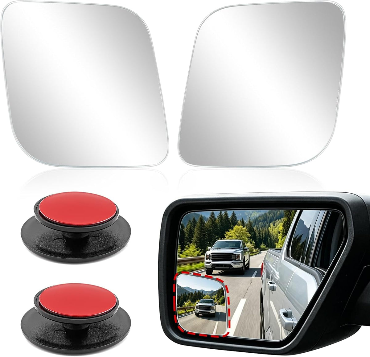 TOP-MAX Blind Spot Mirrors Compatible with 2021-2025 Ford F-150, 2022-2023 F150 Lightning, Convex Stick On Side Mirrors for Towing and Lane Changes Extended View, 2 Pack (Left & Right)