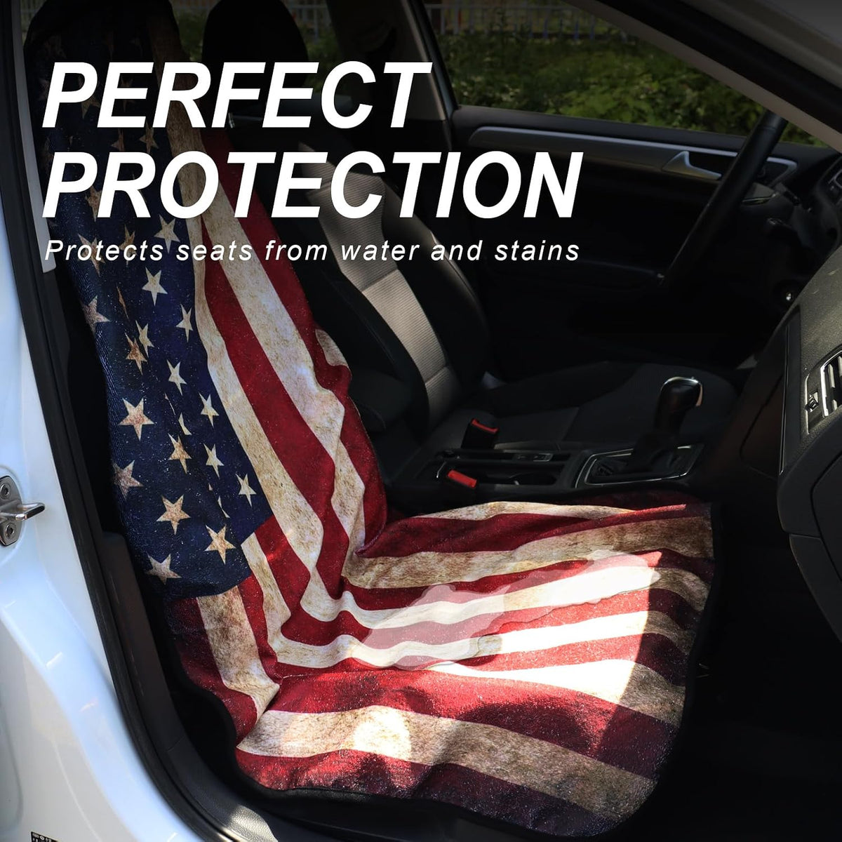 Sweat Towel Car Seat Cover Protector Front Seats for Gym Workout, Running, Swimming, Beach and Hiking, Waterproof Universal Seat Cover for Car, Trucks, Van & SUV (2, American Flag, Front)