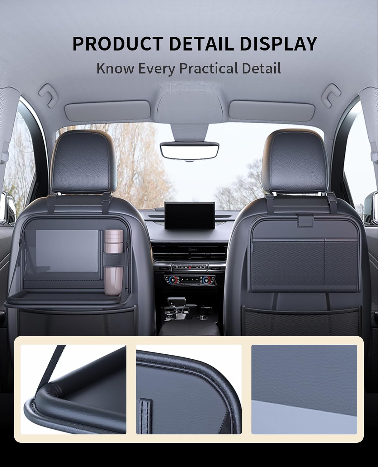 Backseat Car Organizer with Foldable Tray &amp; Tablet Holder | Easy to install, durable &amp; easy to clean, space-saving, ideal for rear passengers and kids, for road trip dining and working