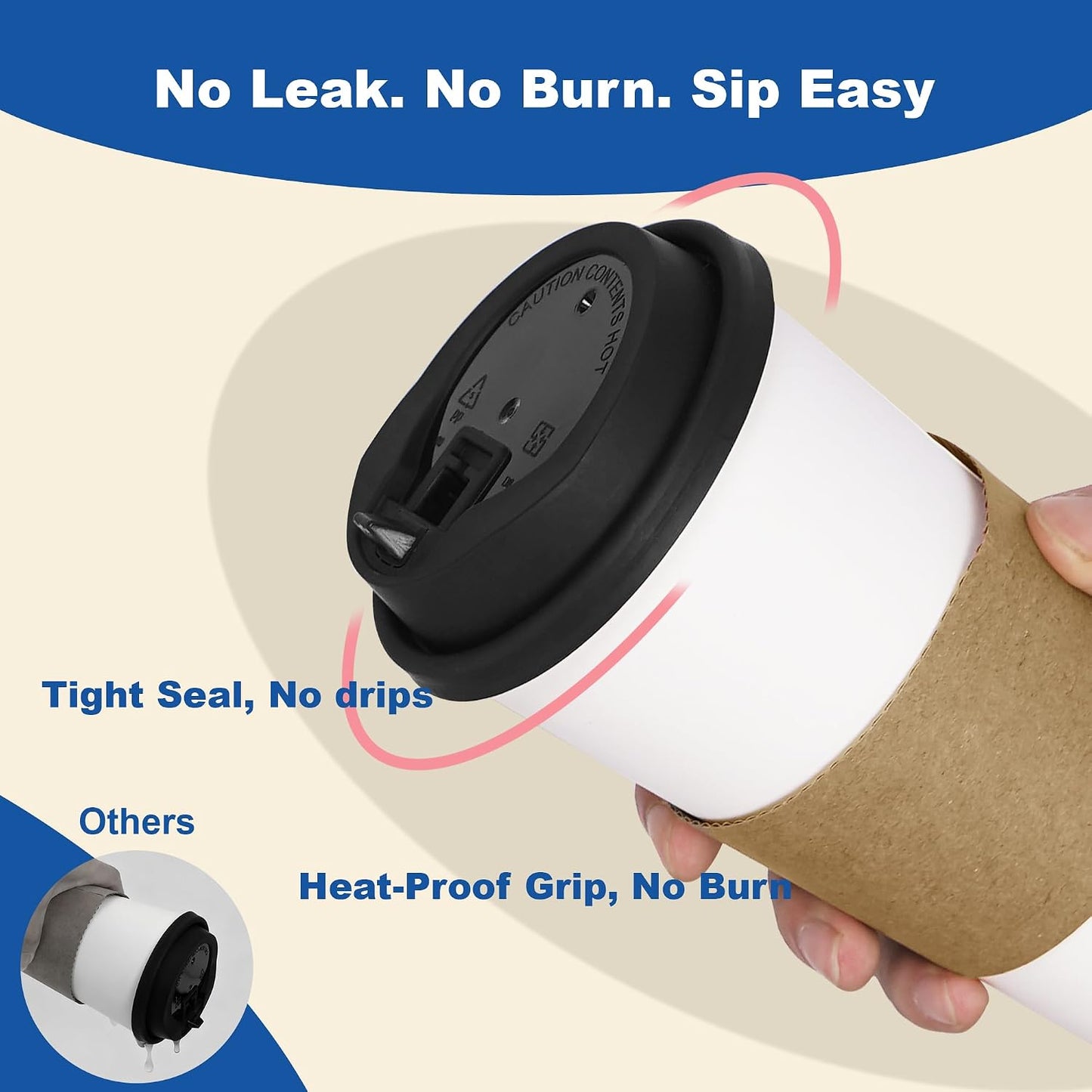 16 oz Coffee Cups + 16 Extra Cups Bulk Disposable To-Go Paper Cups with Lids and Sleeves for Hot Beverage, Chocolate, Cocoa, Office Supplies, Coffee Bar Accessories (100 Pack + 16 Extra Cups, White)
