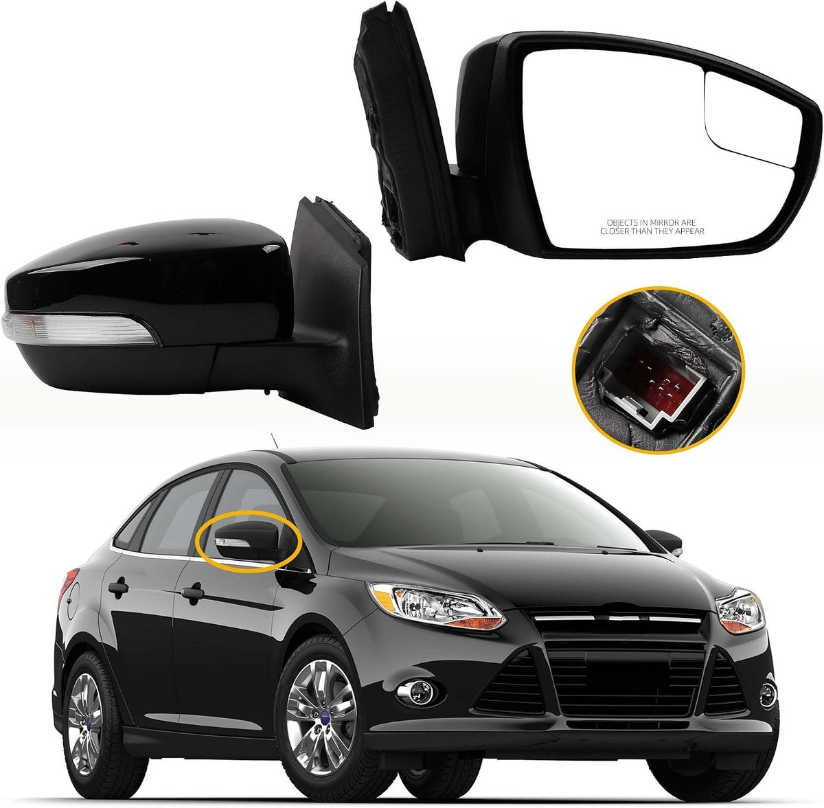 Dasbecan Left Side Mirror Compatible with 2012-2014 Ford Focus Black 5Pins