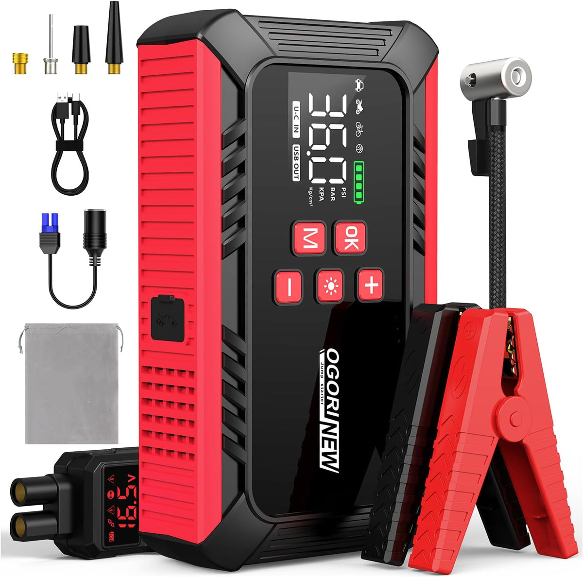 8000A Jump Starter with Air Compressor, 26800mAh Car Battery Jump Starter (All Gas/16.0L Diesel) with 150PSI Auto-Shutoff Tire Inflator, 12V Jump Box with Booster, Jumper Cables, Cigarette Lighter