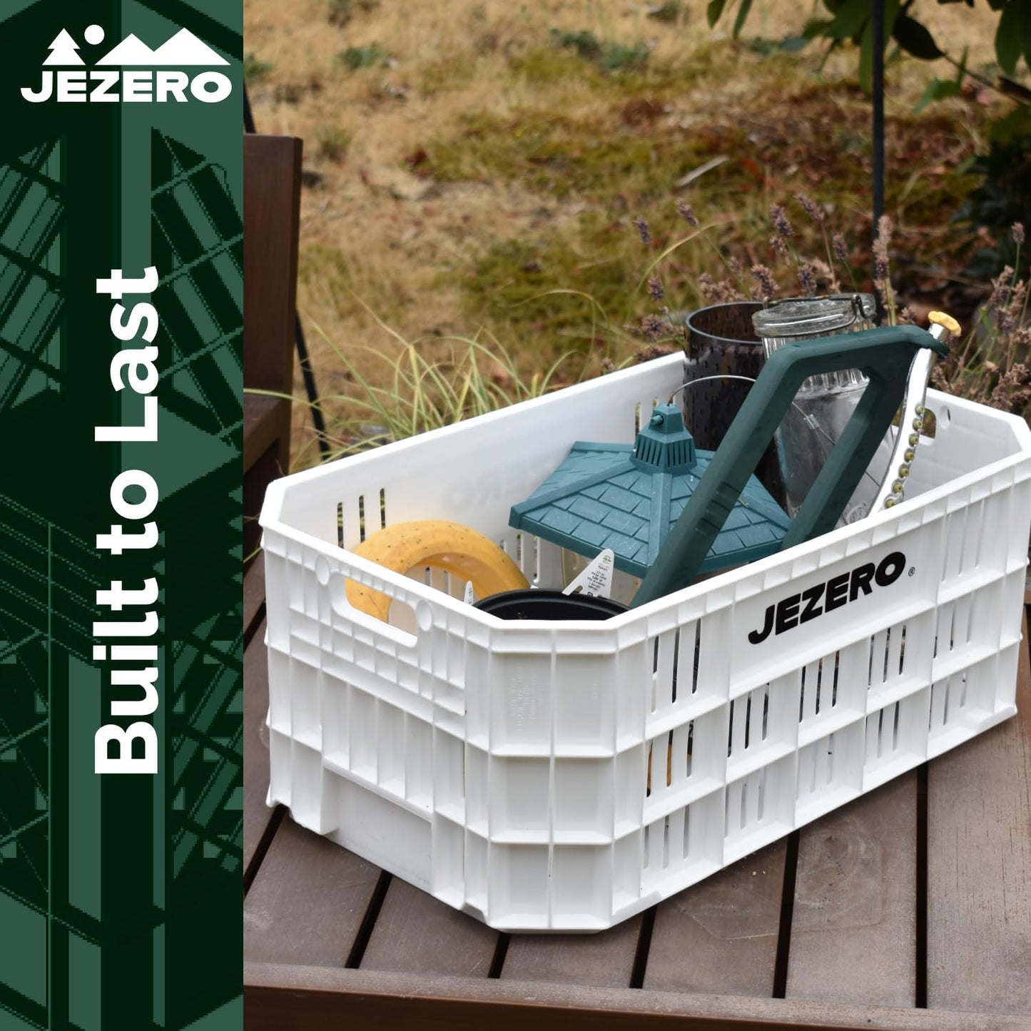 JEZERO Harvest Storage Crate | Stackable Plastic Tote Box for Fruit & Vegetables, Kitchen, Pantry, Closet, Car & Outdoor Use | Open Utility Bin, White, 6-Pack, 20" x 12" x 8"