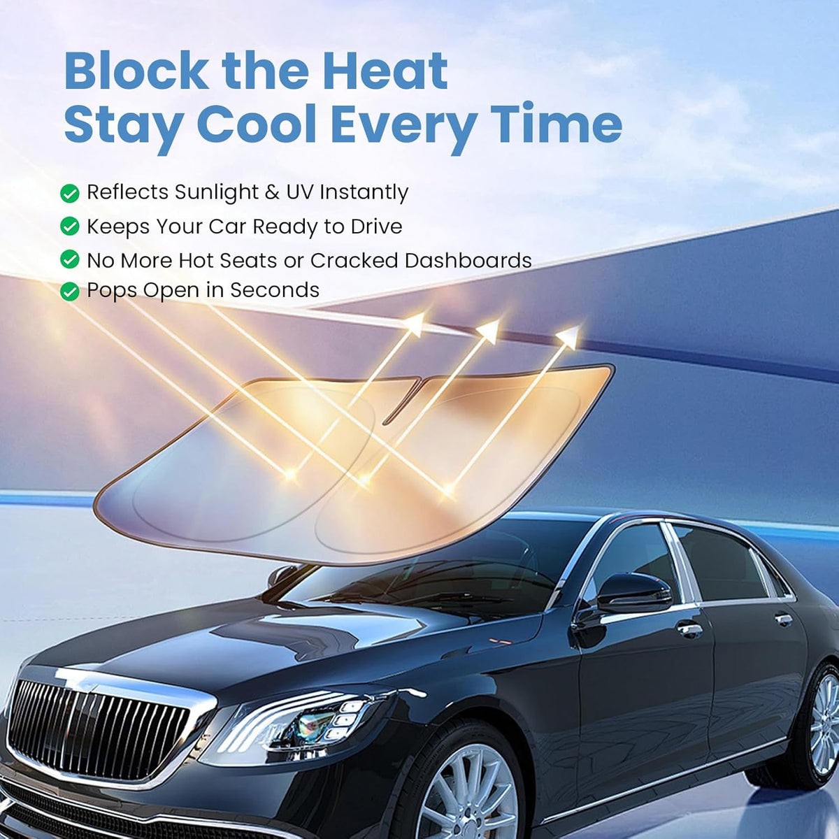 Windshield Sun Shade for Toyota RAV4 2019 2020 2021 2022 2023 2024 2025 – Custom Fit Sun Shield with Mirror Cut‑Out, Blocks Heat & UV, Foldable with Storage Pouch - Toyota RAV4 Windshield Sunshade