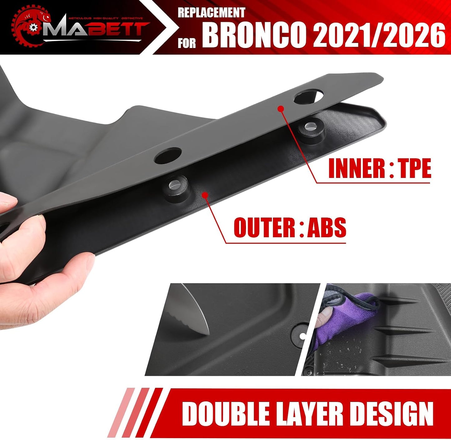 Mabett Rear Door Pocket for Ford Bronco Accessories 2026 2021-2025, Side Door Storage Box fit Bronco 4-Door, Drilling Required, Black