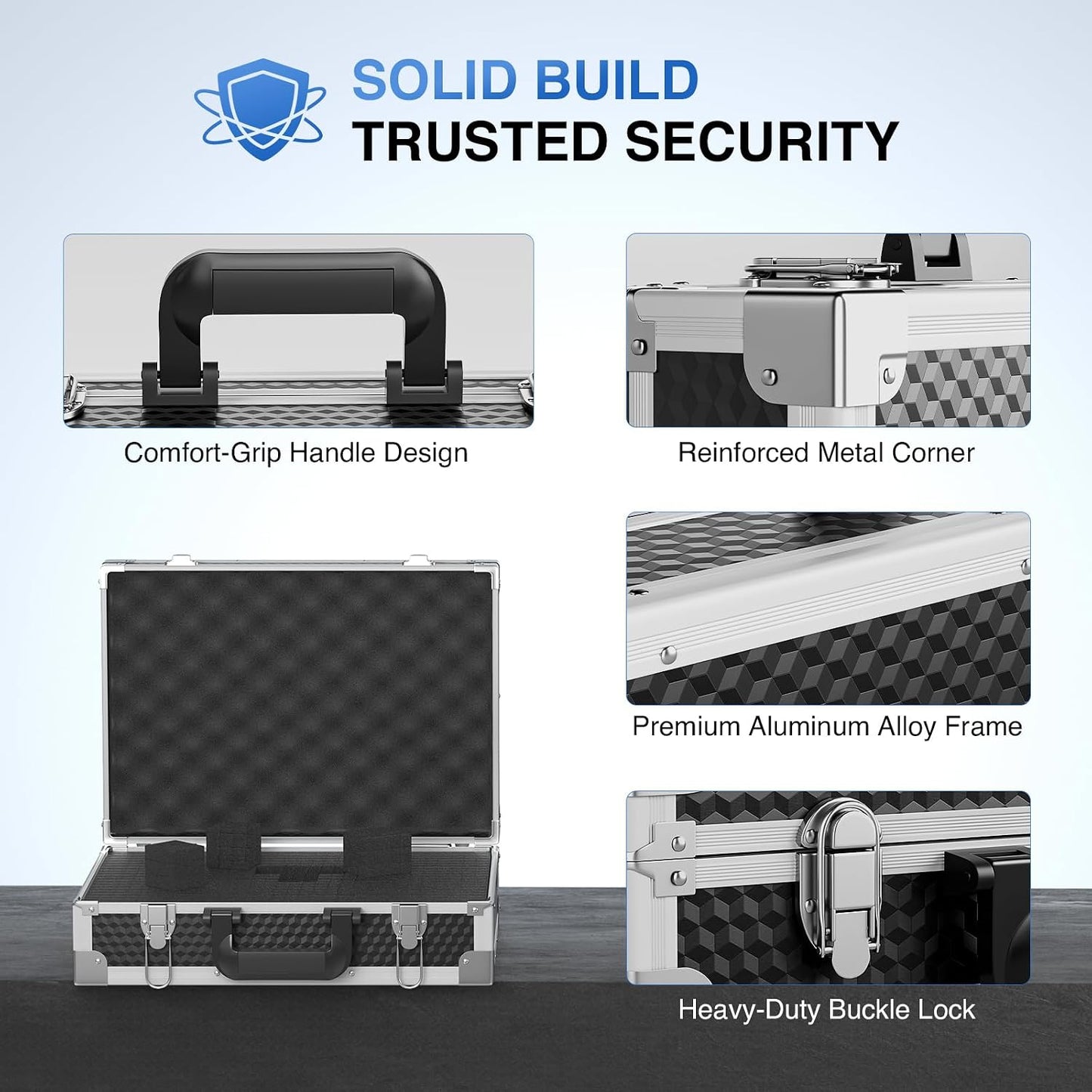 Phenyx Pro Aluminum Alloy Frame Carrying Case with One-layer Pre-Diced Pick and Pluck Foam, Ideal Single/Dual Wireless Mic Systems Transportation (Size Medium 17.1 x 12.6 x 4.1 In)