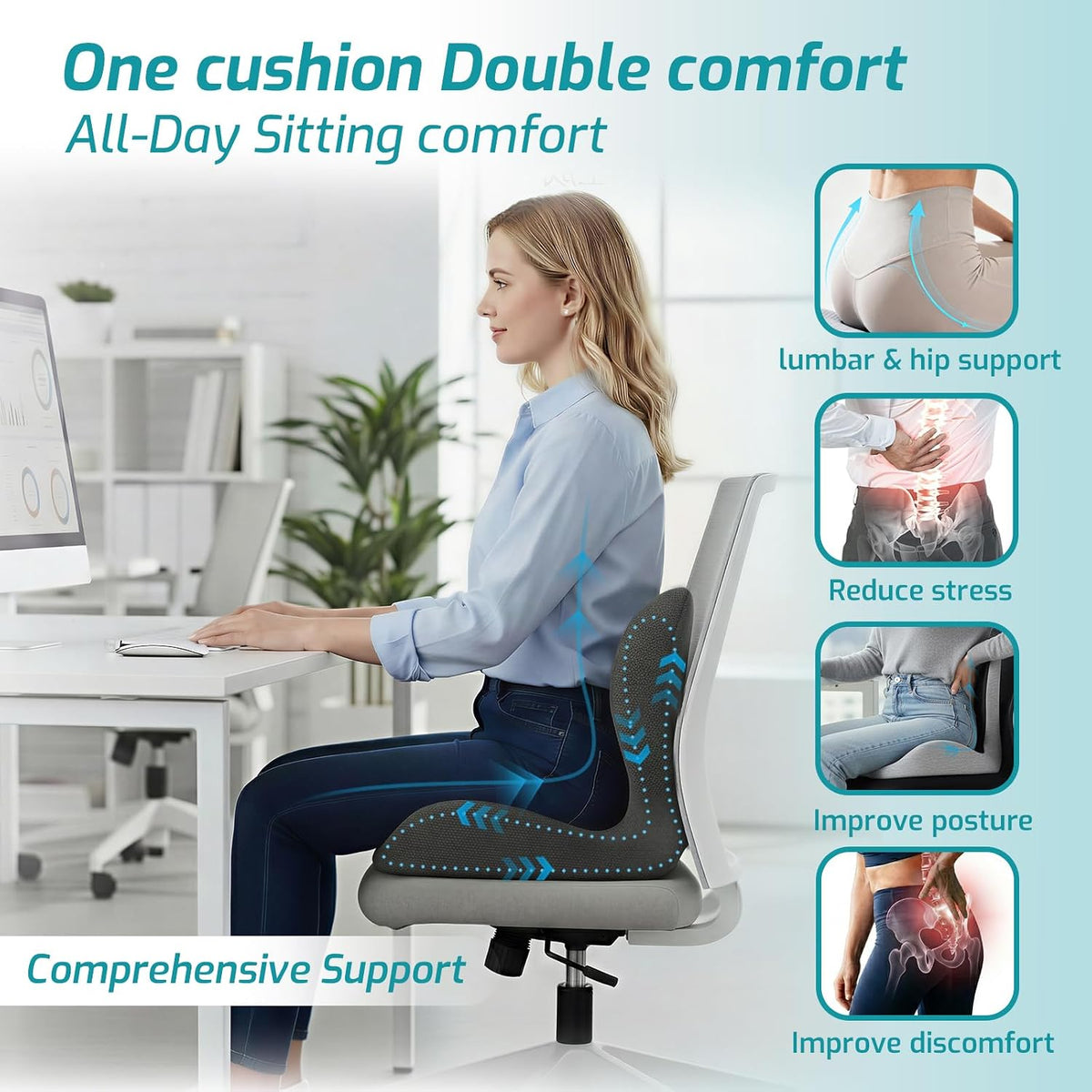 Ergonomic Seat Cushion & Lumbar Support Pillow for Office,Car