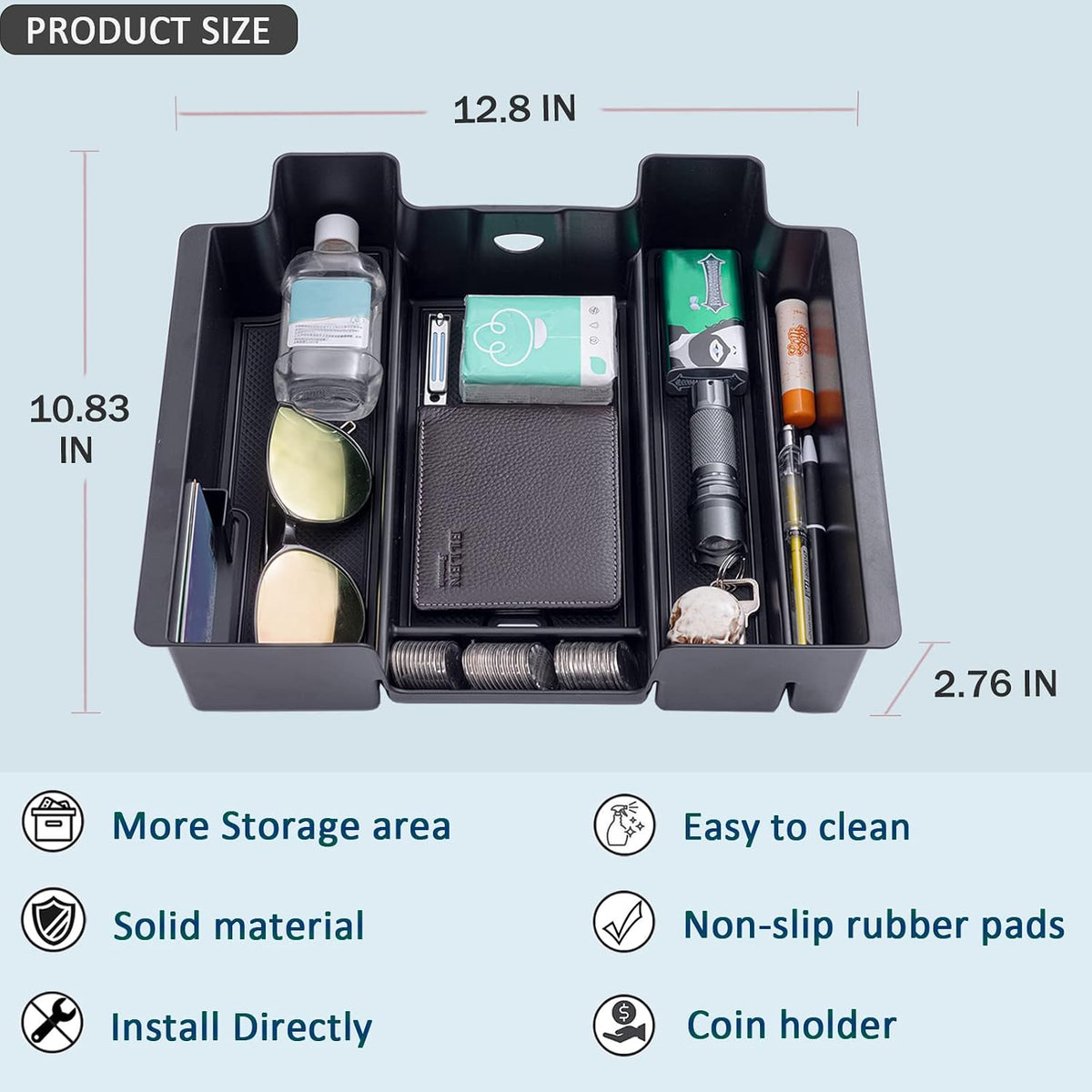TOPINSTALL 4 Compartments Full Size Tray Compatible with 2019-2022 GMC Sierra Chevy Silverado 1500 and 2020-2023 Silverado/Sierra 2500HD 3500HD Full Console w/Bucket Seats ONLY