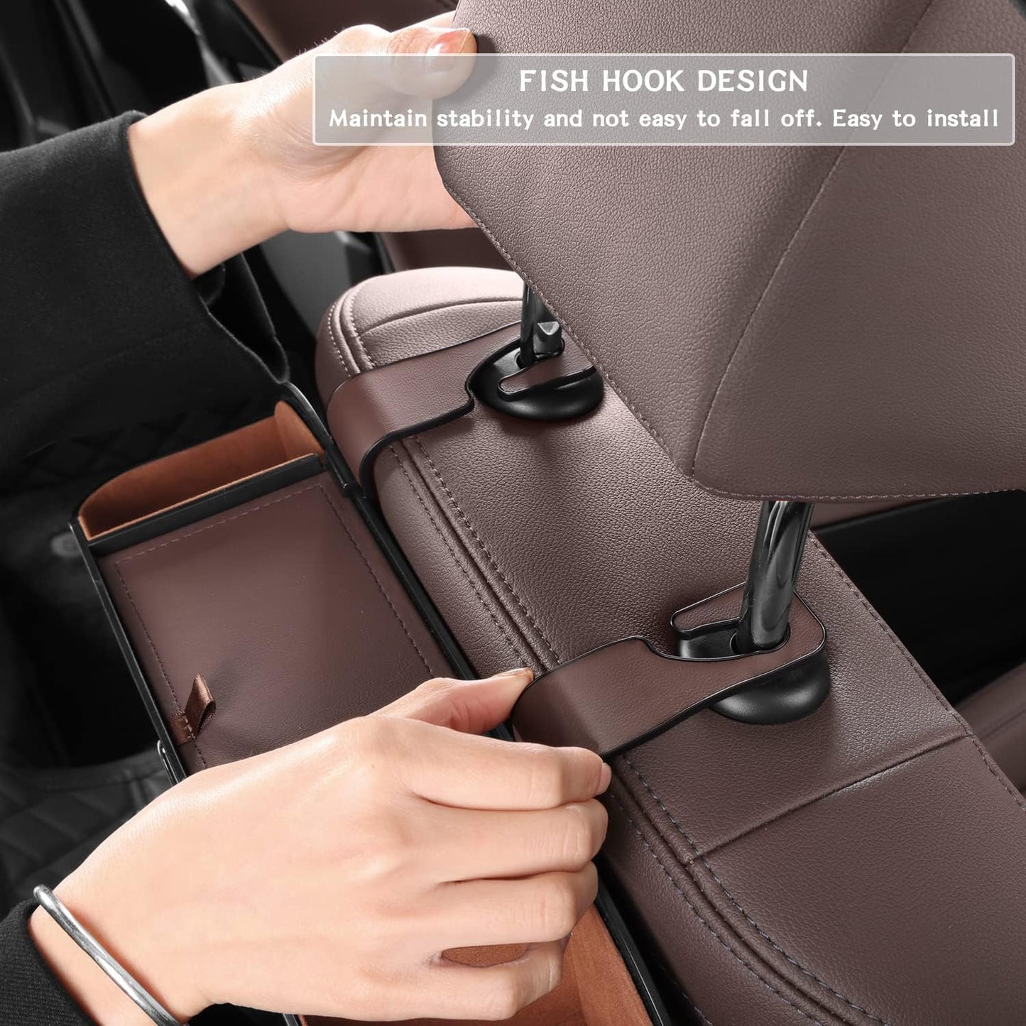 Car Seat Back Organizer - Stylish & Functional Storage for Family Adventures - Cup Holders, Tissue Box & Hooks - Perfect for Kids, Road Trips & Travel (Brown)