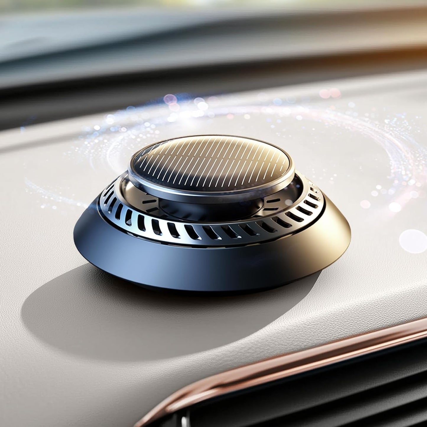 Ceeniu Solar Car Air Freshener F21, DIY Essential Oils, UFO Solar-Powered Auto Rotary Diffuser, Natural French Fragrance Cologne & Ocean, Two Oils, Aluminum Alloy, Dashboard Aromatherapy Freshener