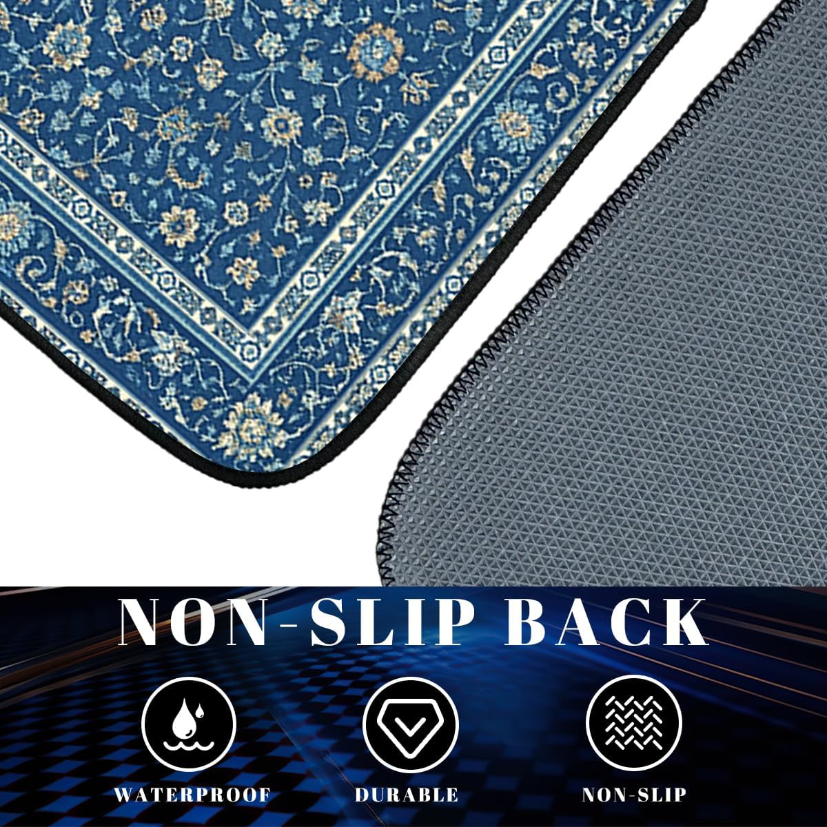 Carpet Car Floor Mats Blue Floral Rug Carpet Front Rear Carpets Mat Decorative Car Floor Carpets Non-Slip Auto Car Accessories Universal Fit for Car SUV Truck Van