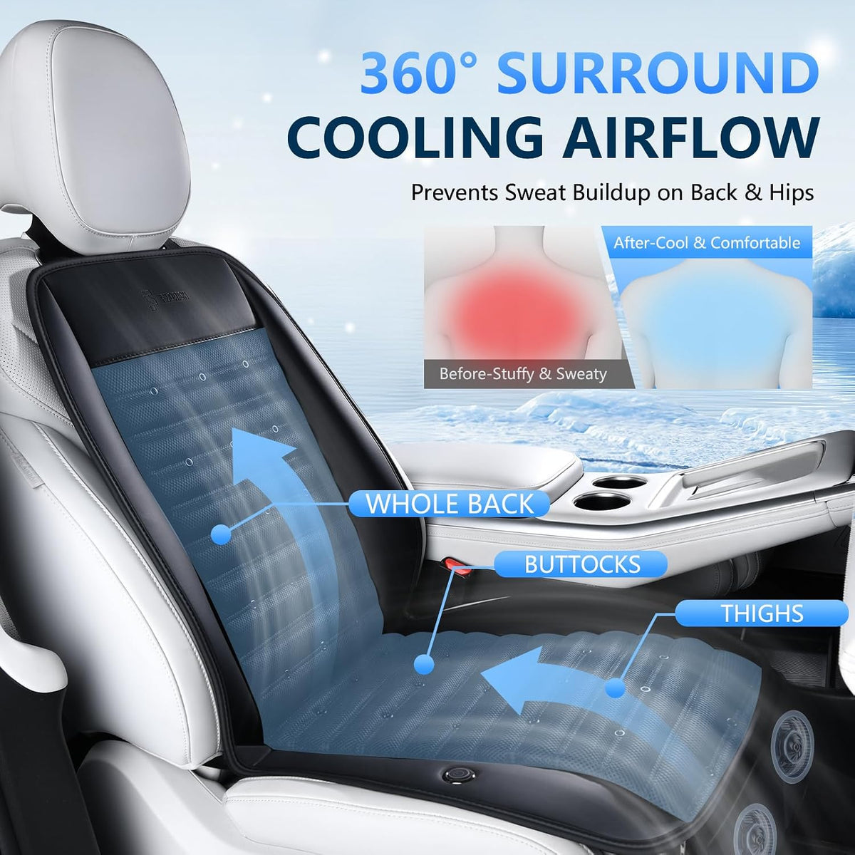 FLORICH Cooling Car Seat Cover Ventilated Seat Cushion with 2 Powerful Turbo Fans 3-Speed Adjustable 12V-24V Cooling Car Seat Pad for Summer Driving Universal Fit for Car SUV Truck Van