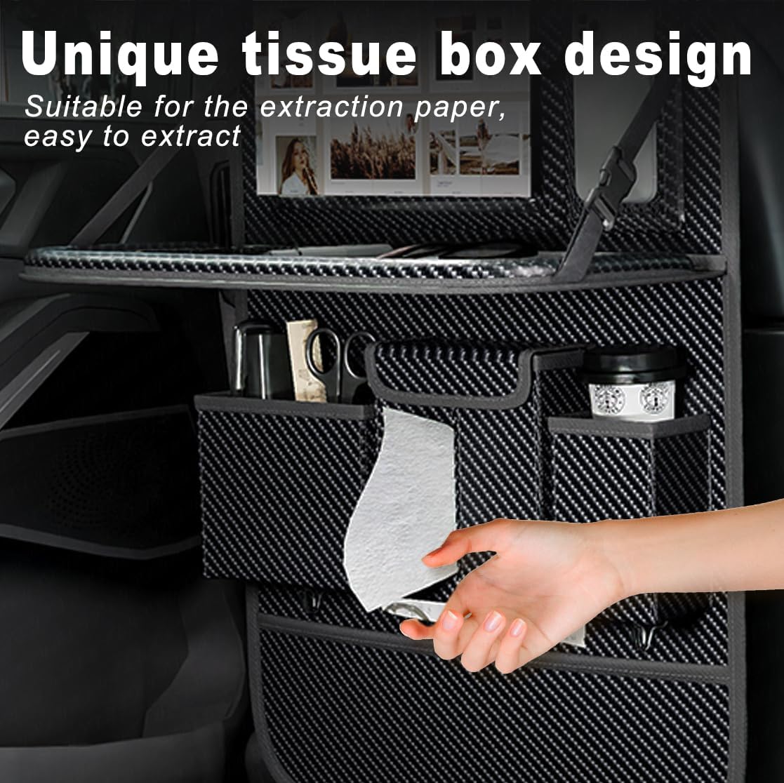 XDV Car Seat Organizers,Multi-functional Back Seat Protectors, Storage Pouches, and Tray Holders (for Cars, Kids, Seat Back and Rear Seats) (Carbon Fiber, 1 Pcs)