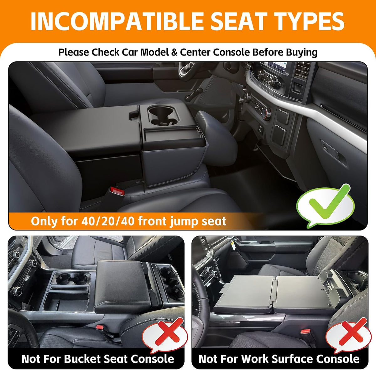 Bench Seat Floor Organizer Compatible 2015-2026 Ford F150&2017–2026 F250 F350 F450 Under Seat Storage Box Center Console Organizer Bin for F150 Accessories(F150 F250 Jump Seat)