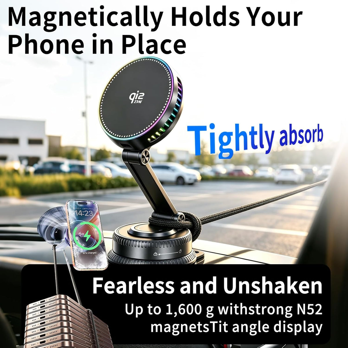 for Qi2.2 25W MagSafe Car Mount Charger, Cooling Fan, 75W Fast Adapter