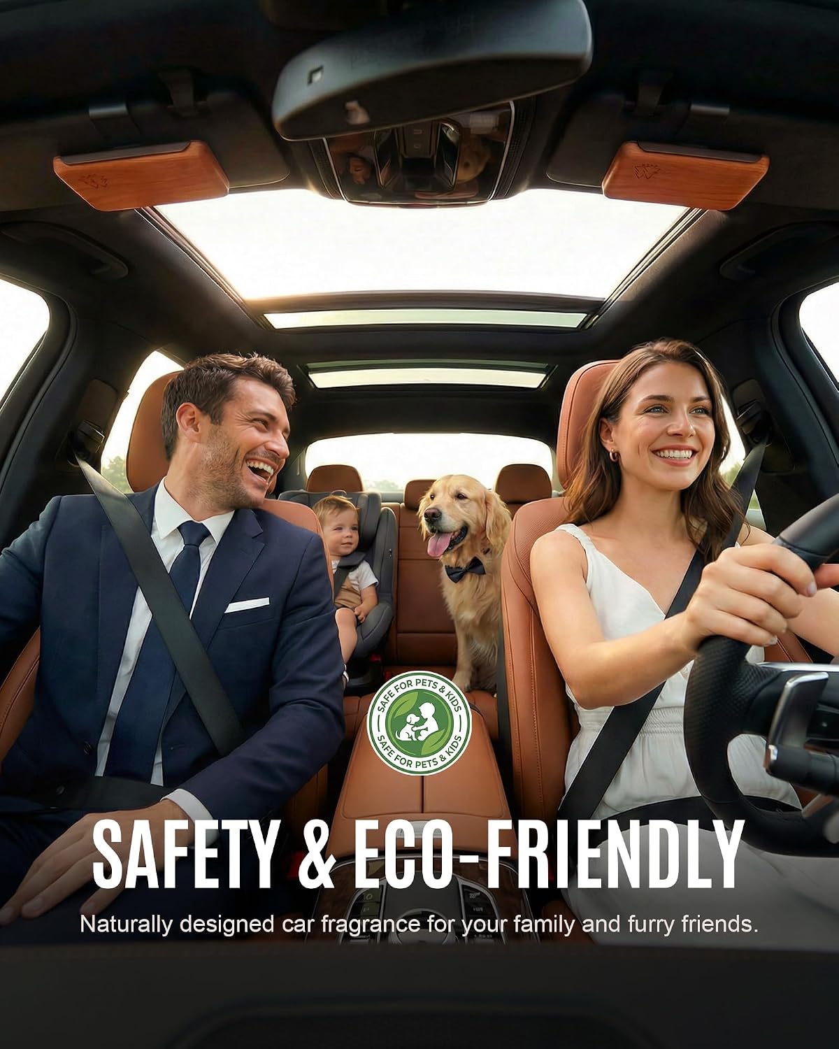 Natural Wooden Car Air Freshener for Visor Clip- Natural Teak/Cabana/Amber Scents, Long-Lasting Odor Eliminator with Metal Clip, 3 Refillable Wood Chips for Cars/Trucks/SUVs