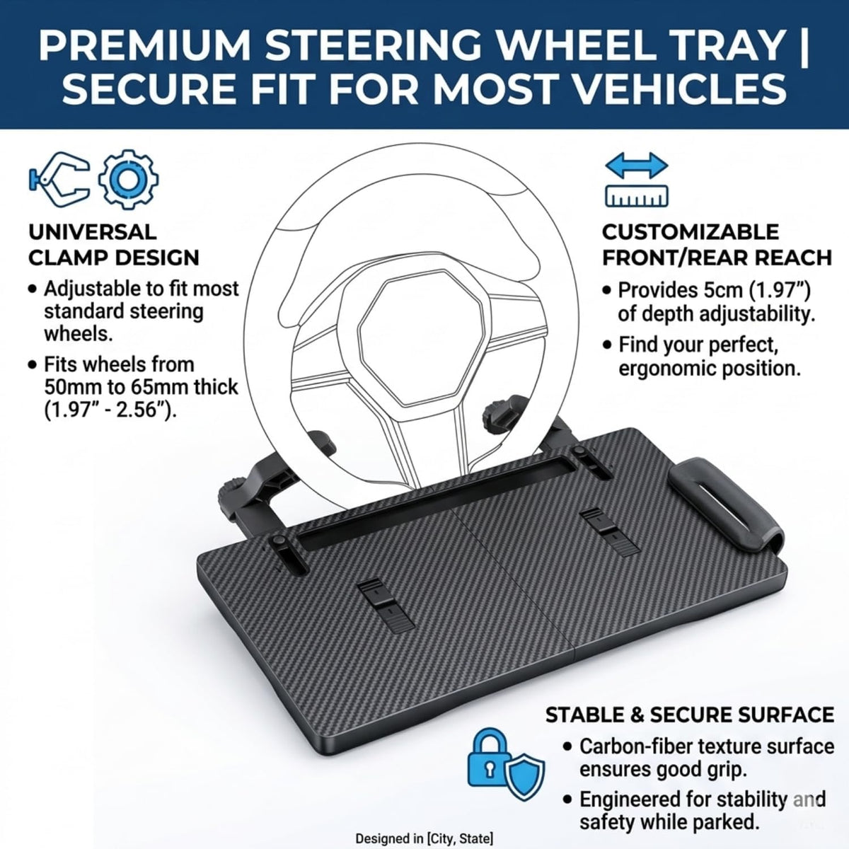 2 in 1 Steering Wheel Tray Table & Seat Gap Filler Organizer,Table for Eating in Car, Universal Fit for Most Cars, Car Tray for Working & Eating