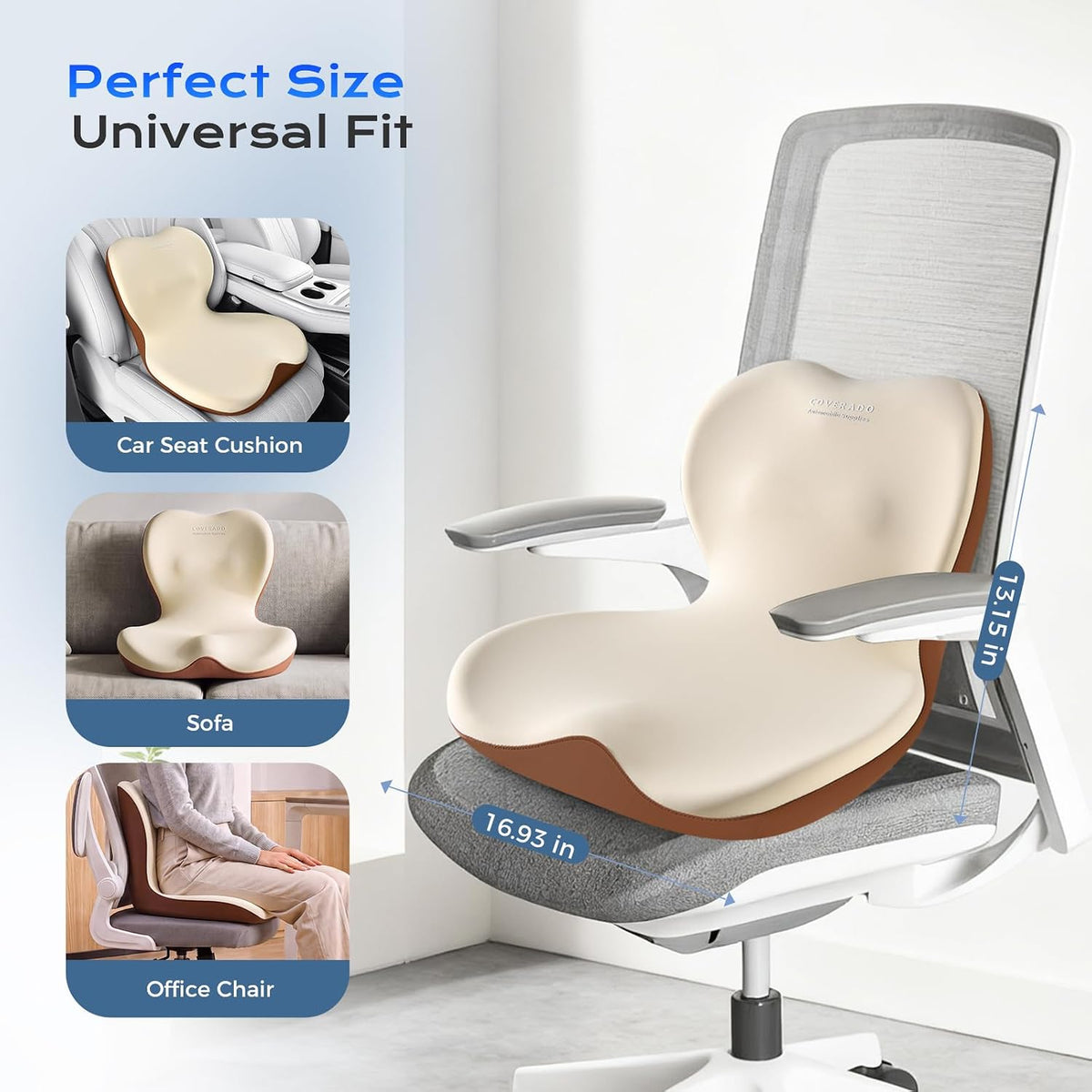 Coverado Car Seat Cushion and Lumbar Support Pillow One Piece, Memory Foam Ergonomic Back Support Driving Seat Cushion for Back Pain, Non-Slip Washable Cushion for Car, Driver, Office