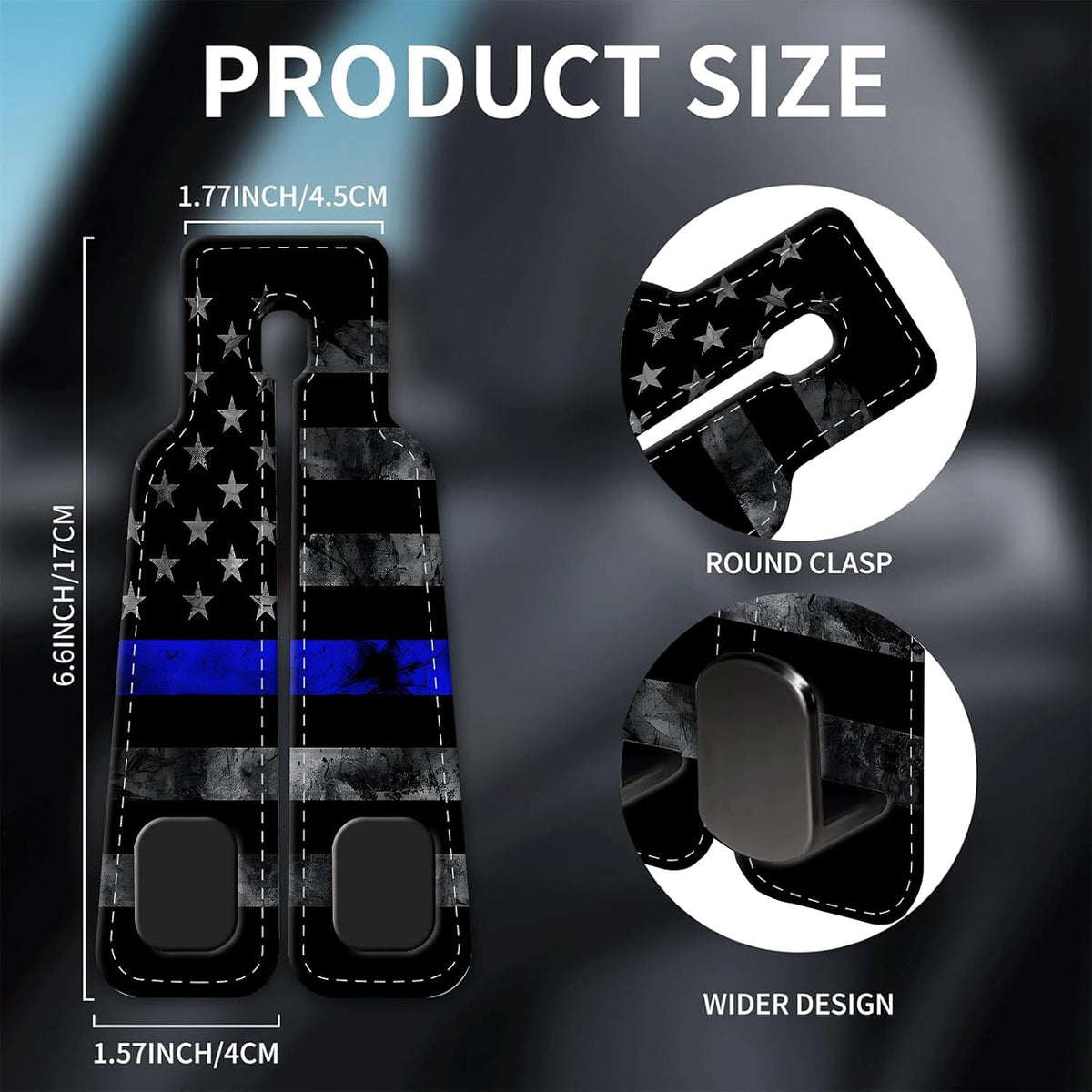 Car Seat Headrest Hook, Universal Leather Cute Hanger Holder Hook, Storage Organizer Interior Accessories for Purse Bags Handbag Black Blue American Flag