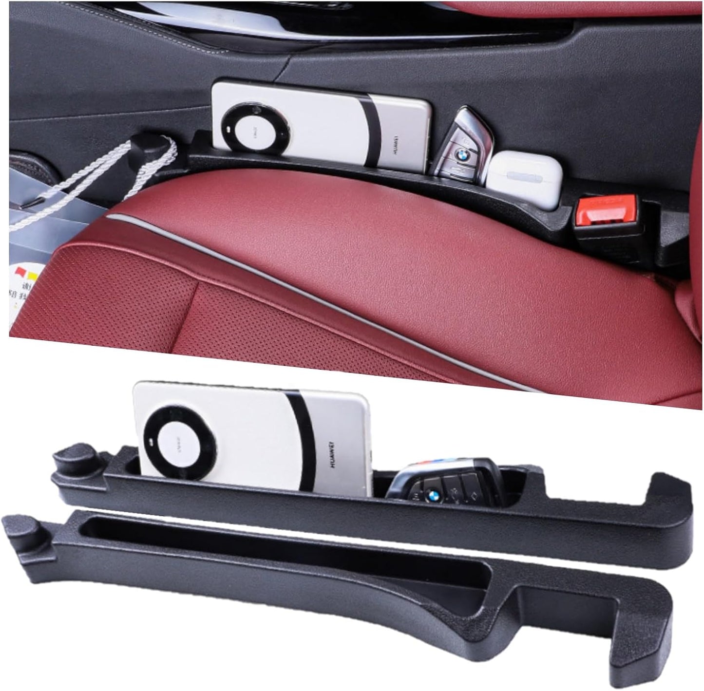 Car Seat Gap Filler Organizer 2 Pack, 3in1 Carseat Side Gap Plug with Filler, Organizer & Hook Functions, Gap Space Stopper Universal Fit Car SUV Truck Fill the Gap Between Seat & Console, Black