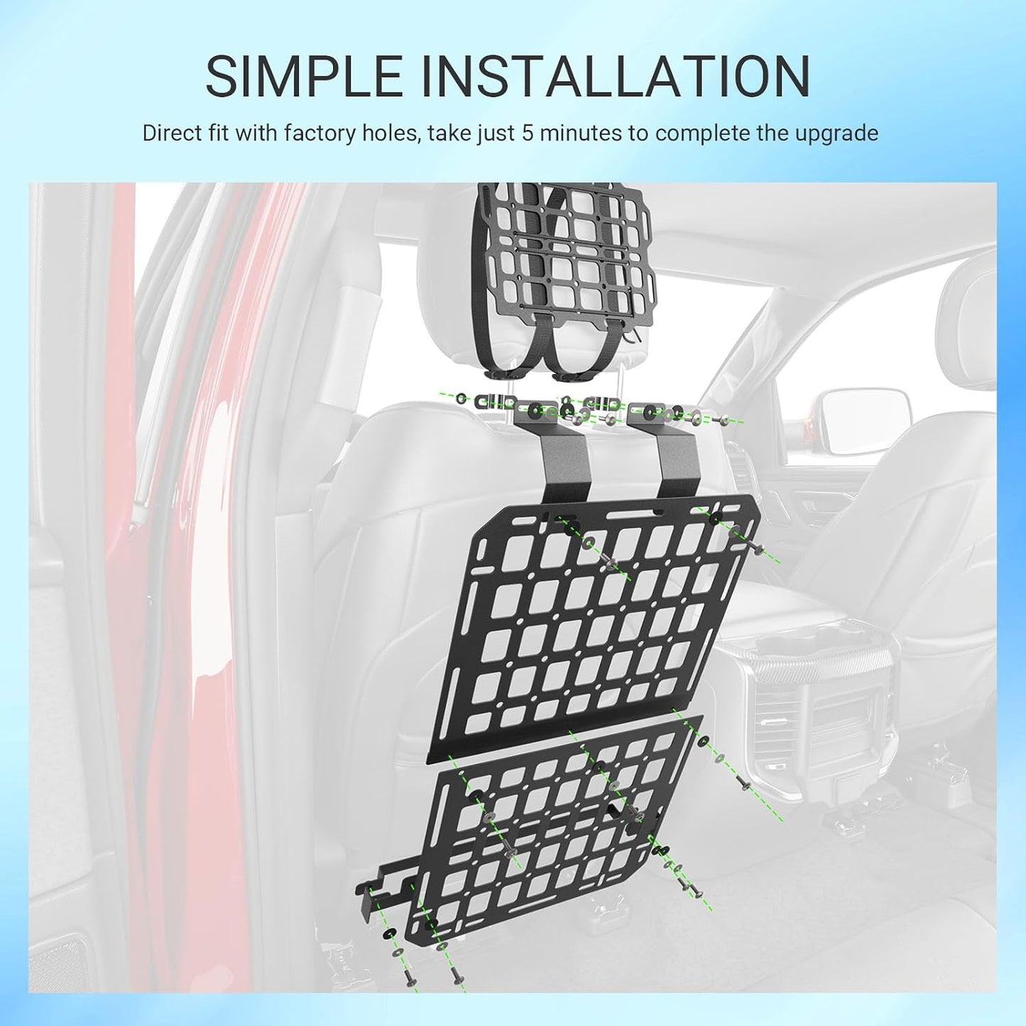 SZYANG Seatback Molle Panel Compatible with 2019-2026 Dodge Ram 1500 Headrest Organizer Molle Panel for 1 Seat Tactical Seat Back Organizers Replacement for 2019-2026 Dodge Ram 1500 Accessories